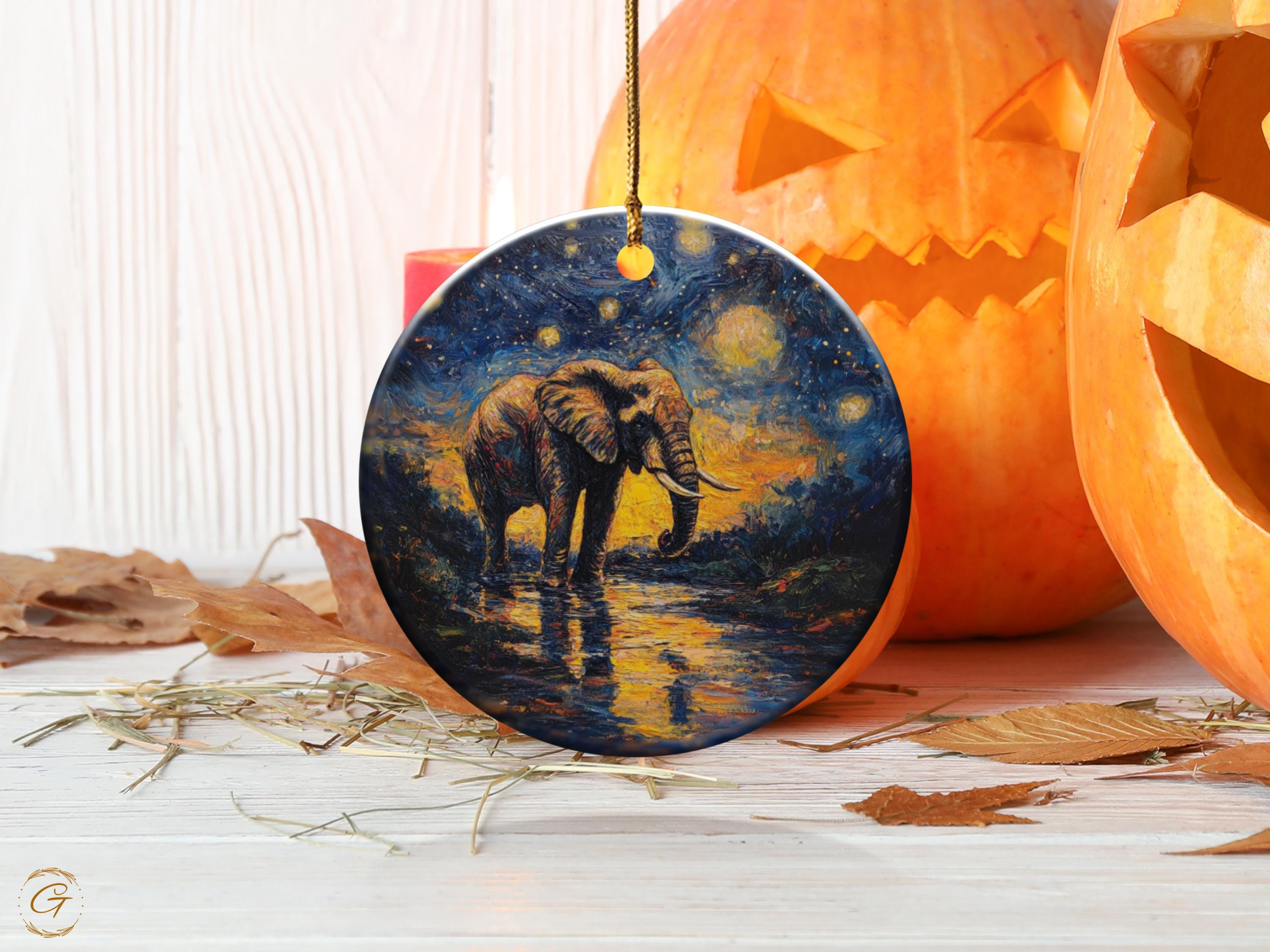 Elephant Ornament, Starry Night Decor, Handcrafted Artwork, Elephant Home Decor Gift, Unique Elephant Decoration, Wildlife Holiday Art Piece