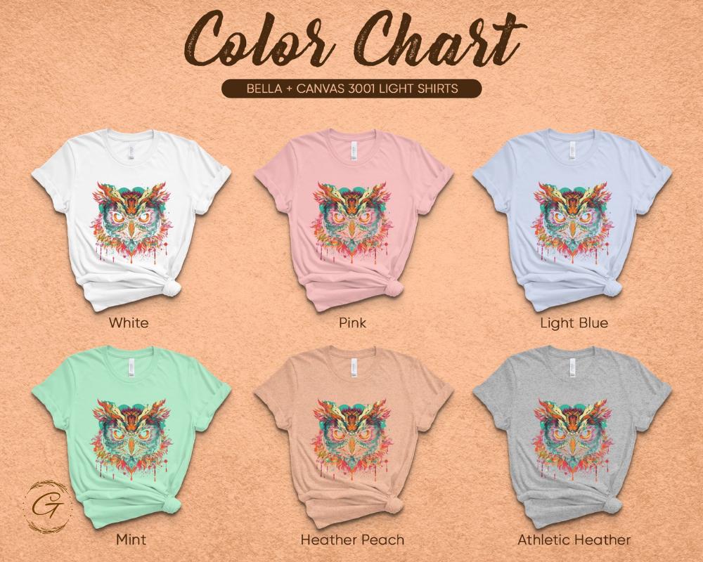Colorful Owl Art Design TShirt Vibrant Owl Graphic Tee