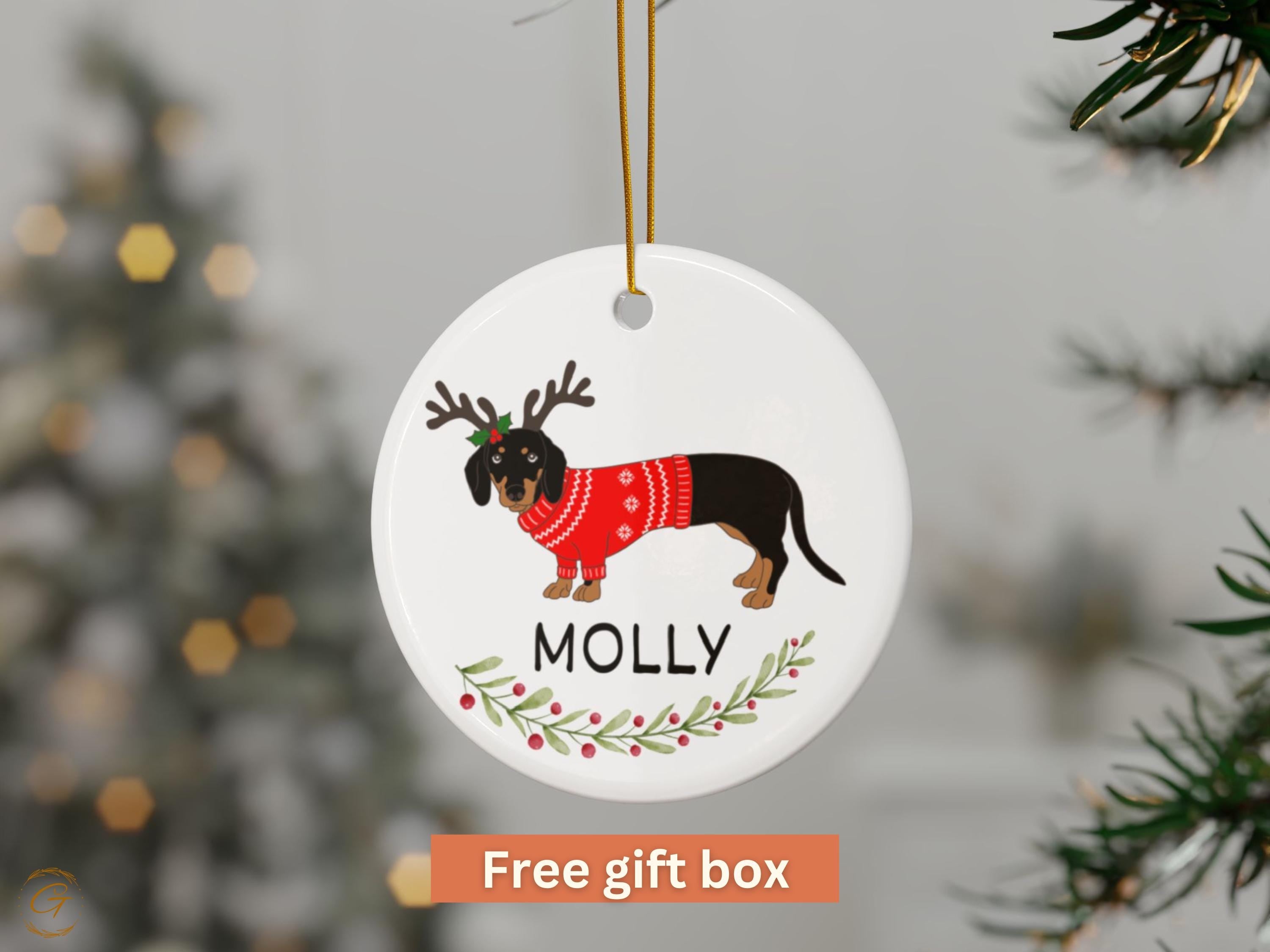 Personalize Cute Dachshund Christmas Ornament, Dog Lover Holiday Decor, Personalized Xmas Ornament, Custom Pet Gift, Festive Home Decoration
