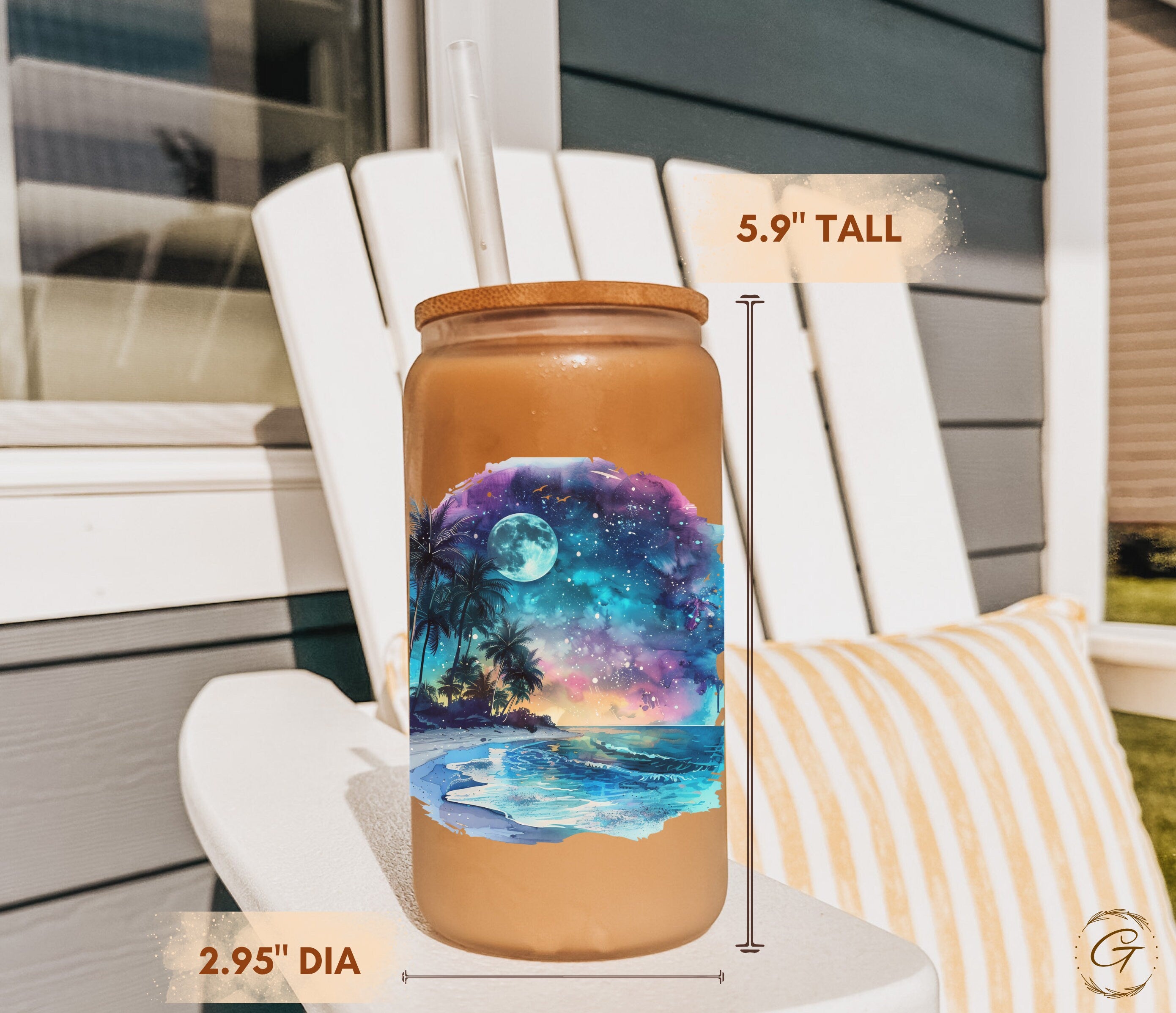 Tropical Night Beach Scene Personalized 16-oz Frosted Glass Cup