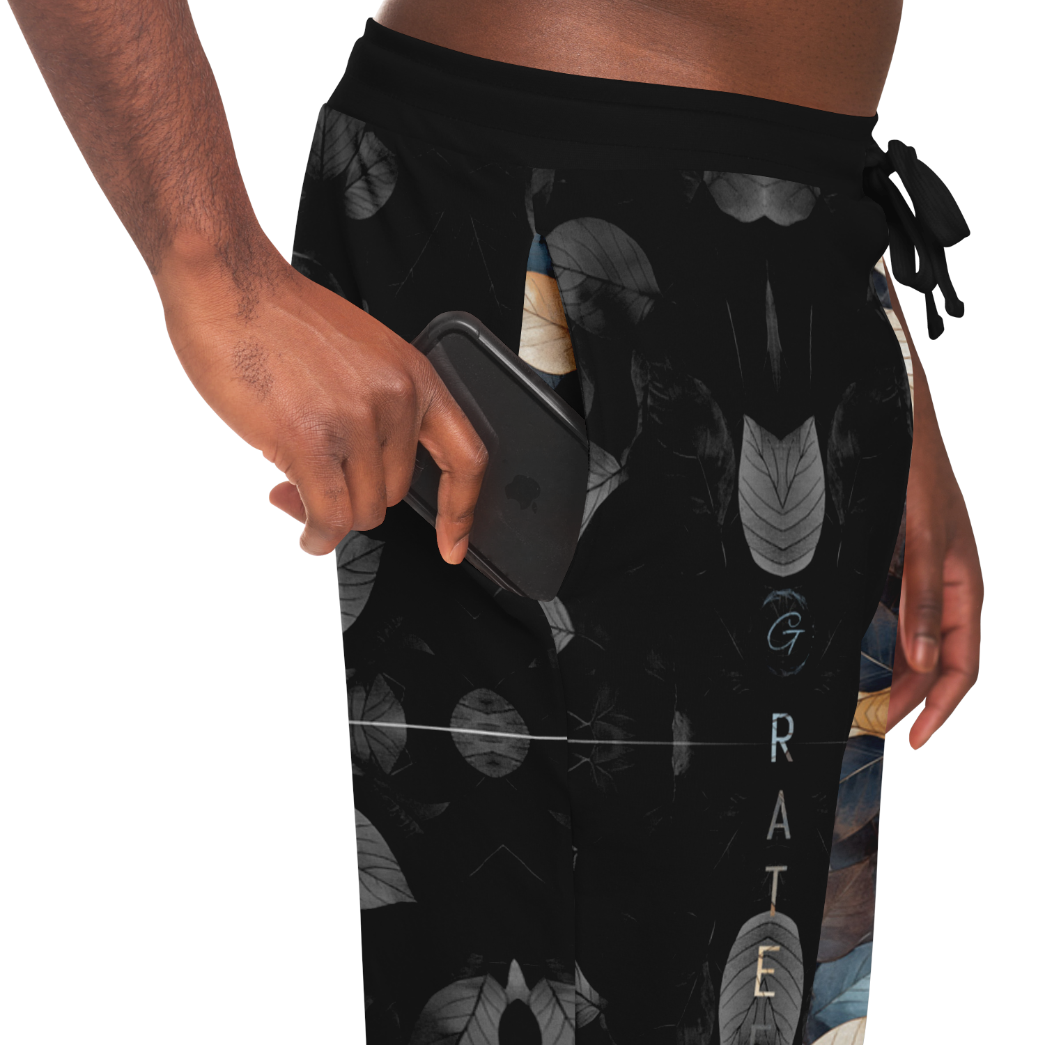 Two-Tone Leaf Print Joggers – Aesthetic Nature-Inspired Sweatpants