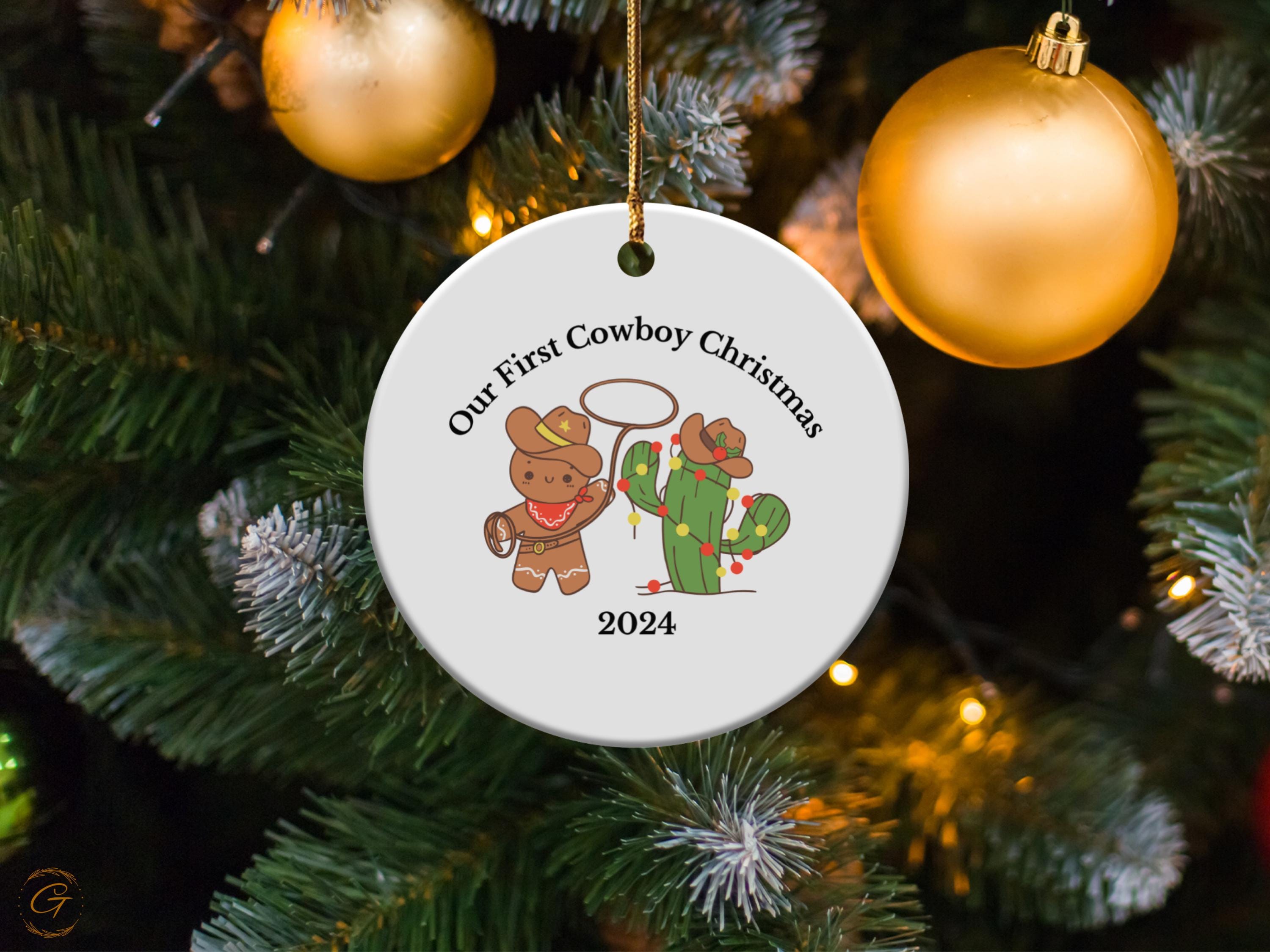 Western Cowboy Ornament 2024, Our First Cowboy Christmas Western Christmas Decor, Cute Gingerbread Cowboy Cactus, Holiday Christmas Keepsake