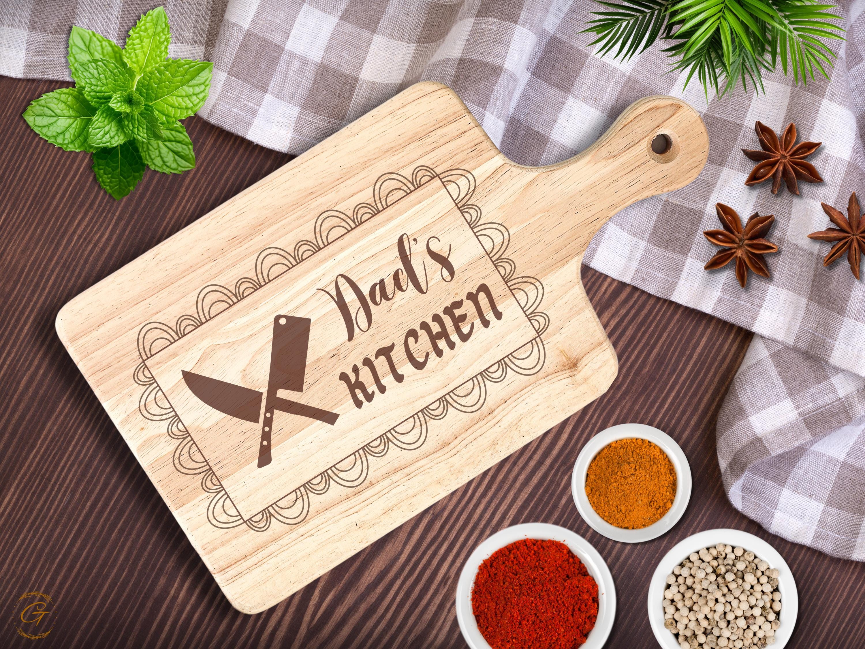 Dad's Kitchen Hardwood Cutting Board | Engraved Knives Crossed Kitchen Board | Rustic Kitchen Gifts for Dad | American Chef’s Cutting Boards
