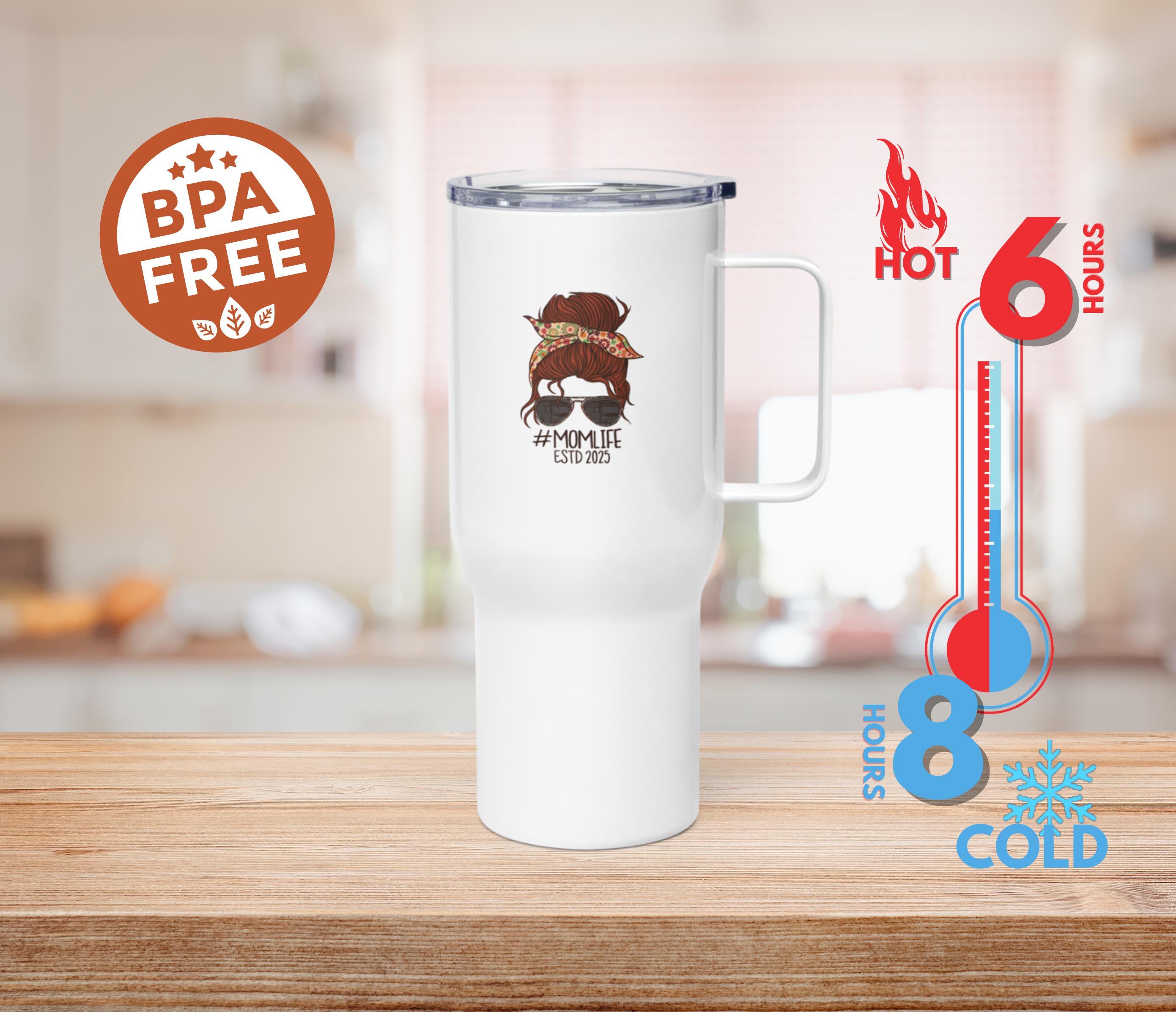 Mom Life Travel Mug with Handle | Insulated Coffee Tumbler for Hot & Cold Drinks