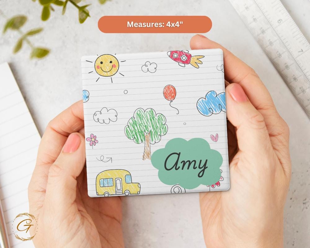 Personalized Soapstone Coaster with Custom Kids Name Design with Cork Backing, Stylish Unique Gift for Kids, Personalized Names Drink Holder