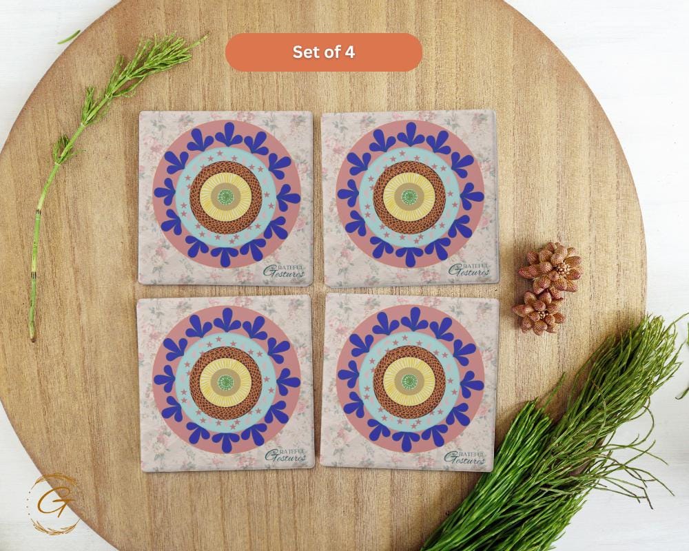 Soapstone Coaster with Doodle Ornate Grateful Gestures Design