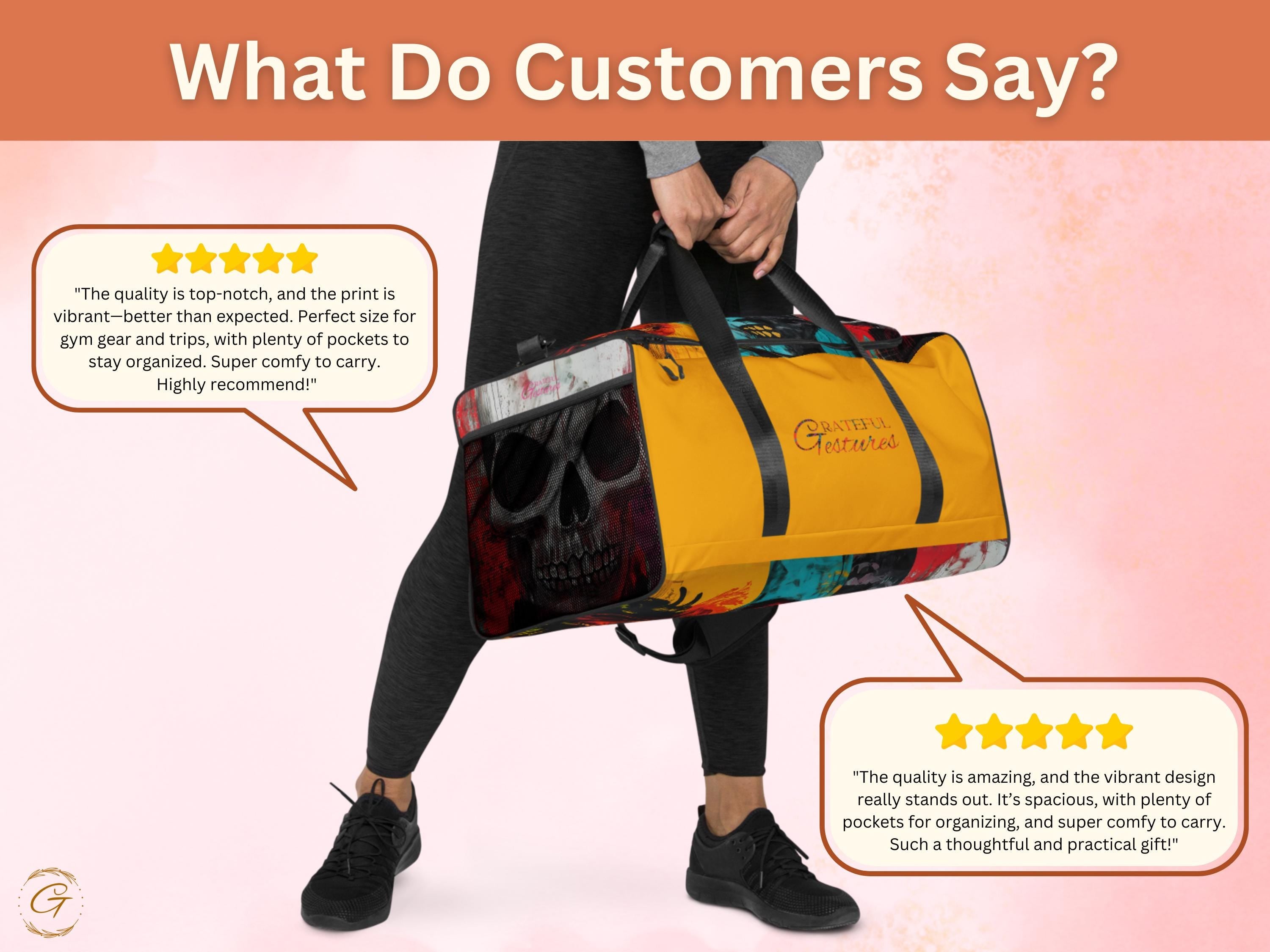 AOP Personalized Duffel Bag - Custom Grateful Gestures Travel Tote, Stylish Gym Bags, Lightweight Overnight Bag, Perfect Gift for Him or Her
