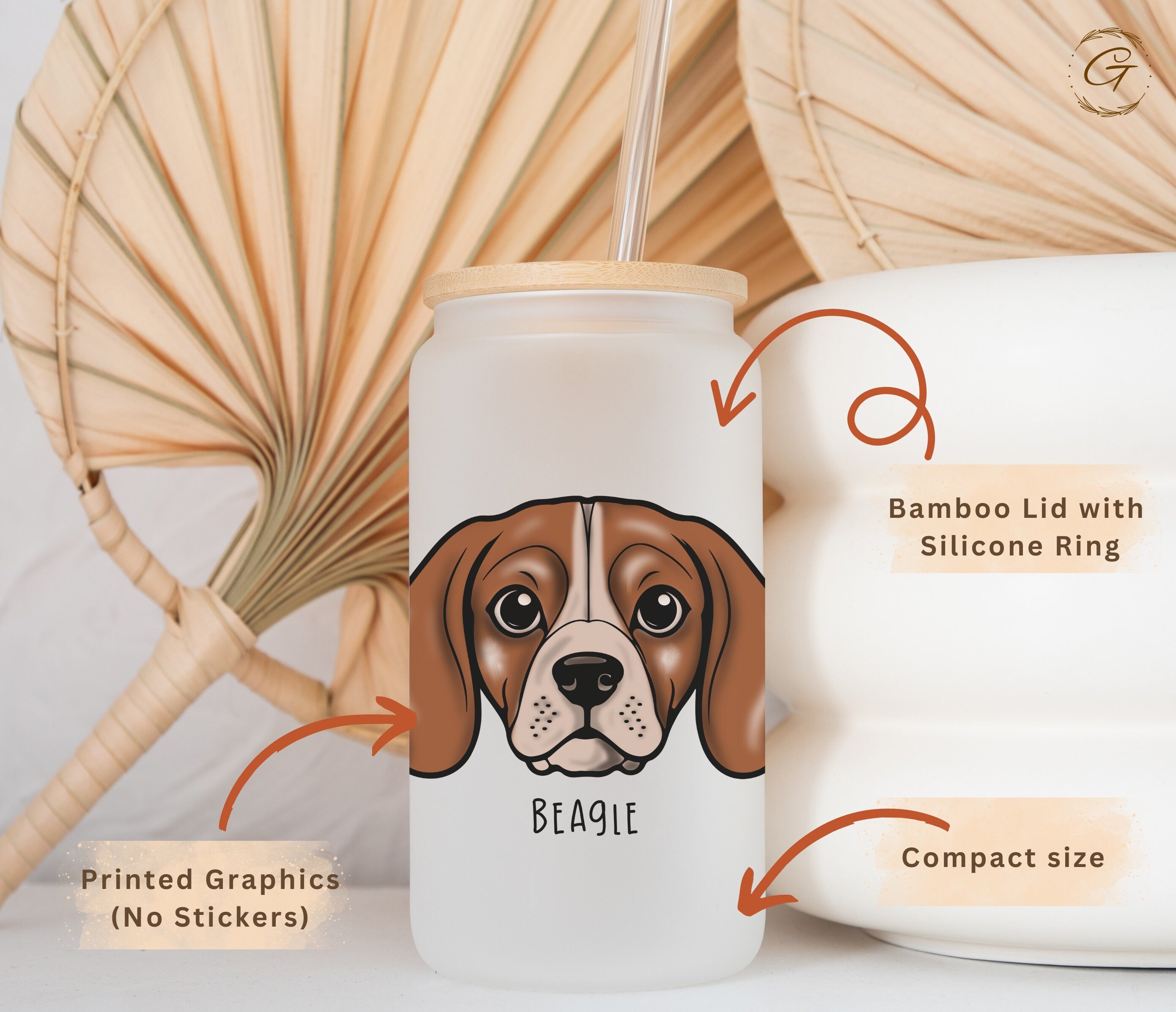 Beagle Dog Frosted Glass Cup