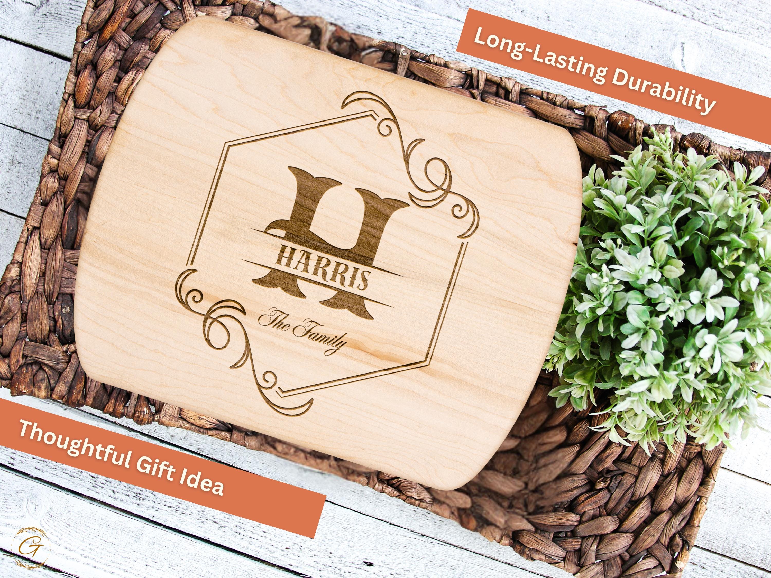Personalized Hardwood Oval Cutting Board with Family Name Engraving - Custom Kitchen Gifts, Housewarming Presents, Wedding Gifts, Chef Gifts