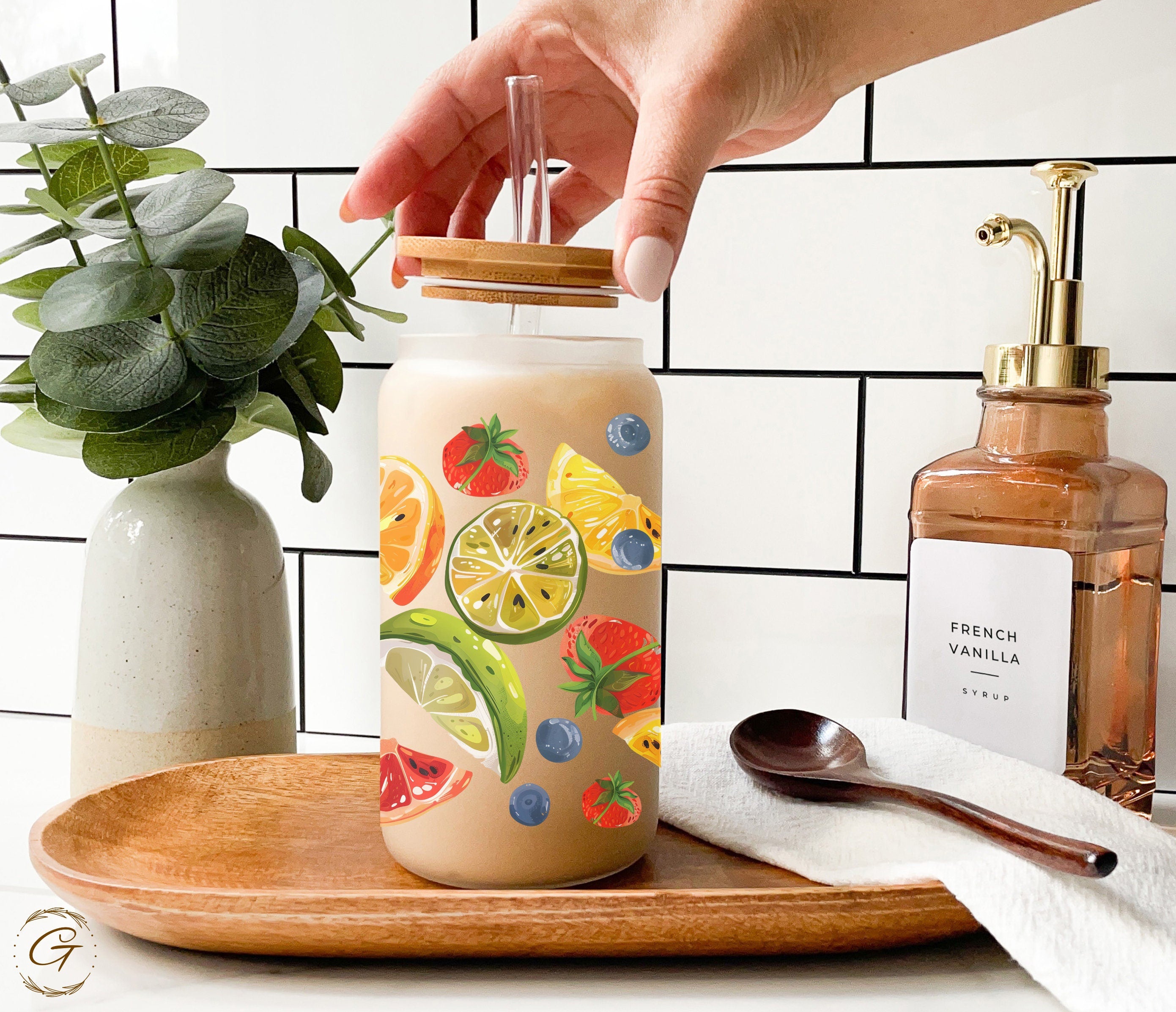 Summer Fruit Slices Frosted Libbey Cup 16oz | Perfect Tropical Gift | Beach Lover Gifts | Celebrate Summer Vibes with Colorful Fruit Design