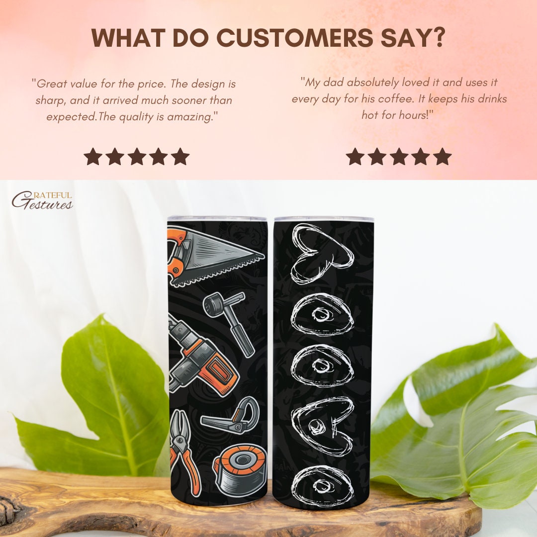 Father's Day Skinny 20oz Tumbler with Hand Tool Icons | Durable Stainless Steel | Perfect Gift for Handy Dads | Hot & Cold Drinks | Dad DIY