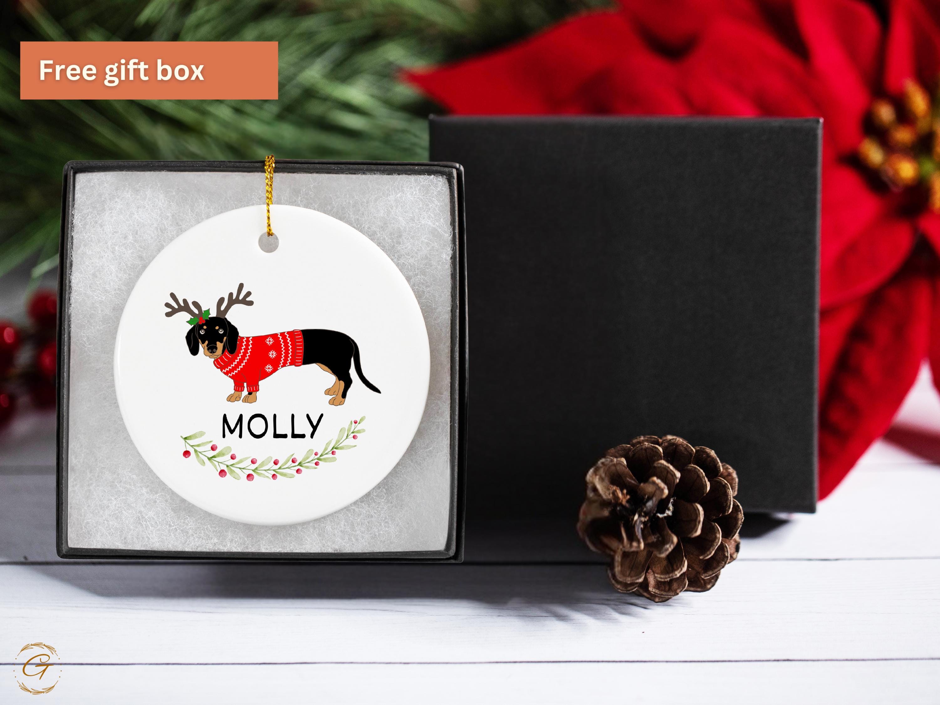 Personalize Cute Dachshund Christmas Ornament, Dog Lover Holiday Decor, Personalized Xmas Ornament, Custom Pet Gift, Festive Home Decoration