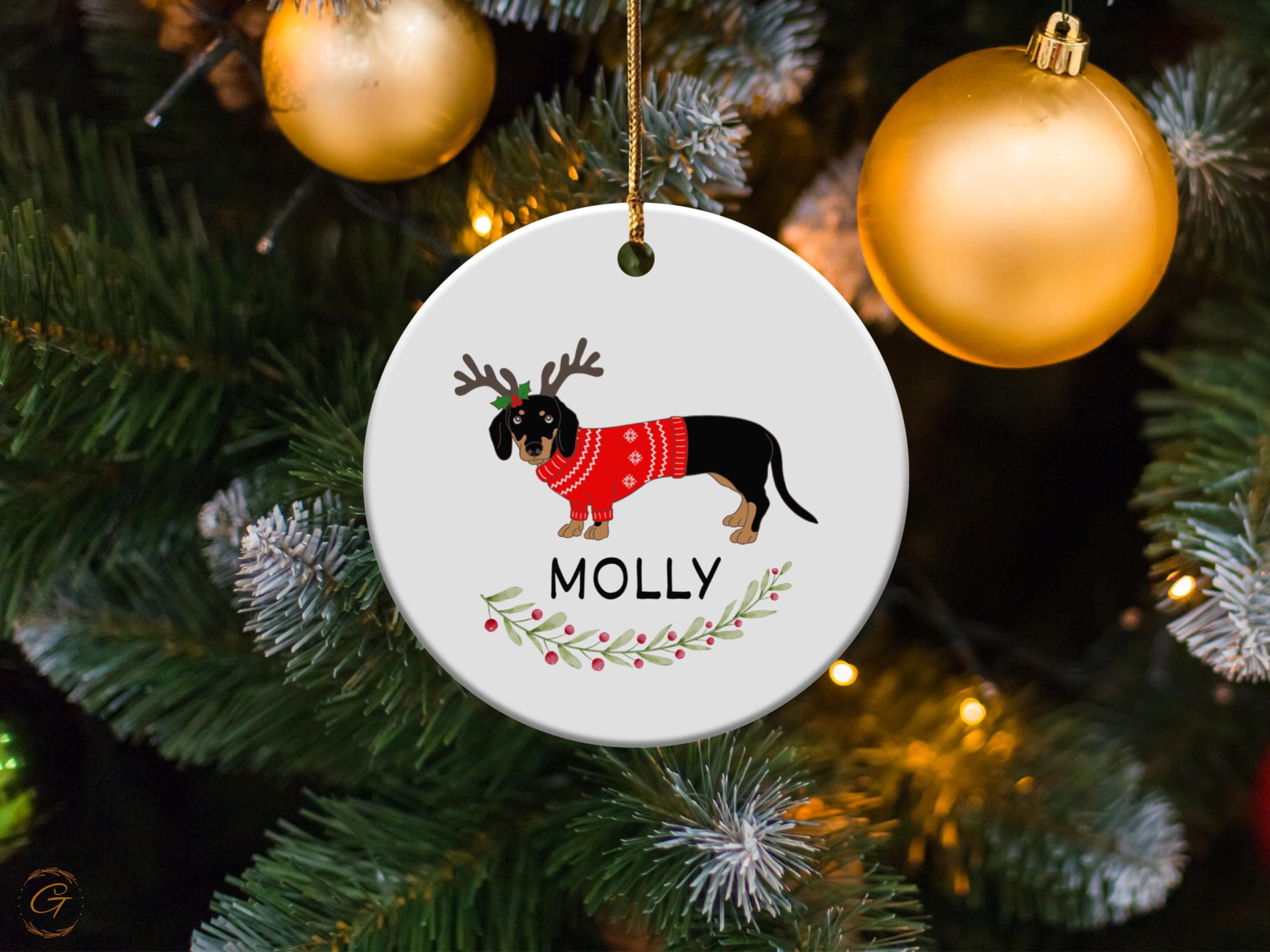Personalize Cute Dachshund Christmas Ornament, Dog Lover Holiday Decor, Personalized Xmas Ornament, Custom Pet Gift, Festive Home Decoration