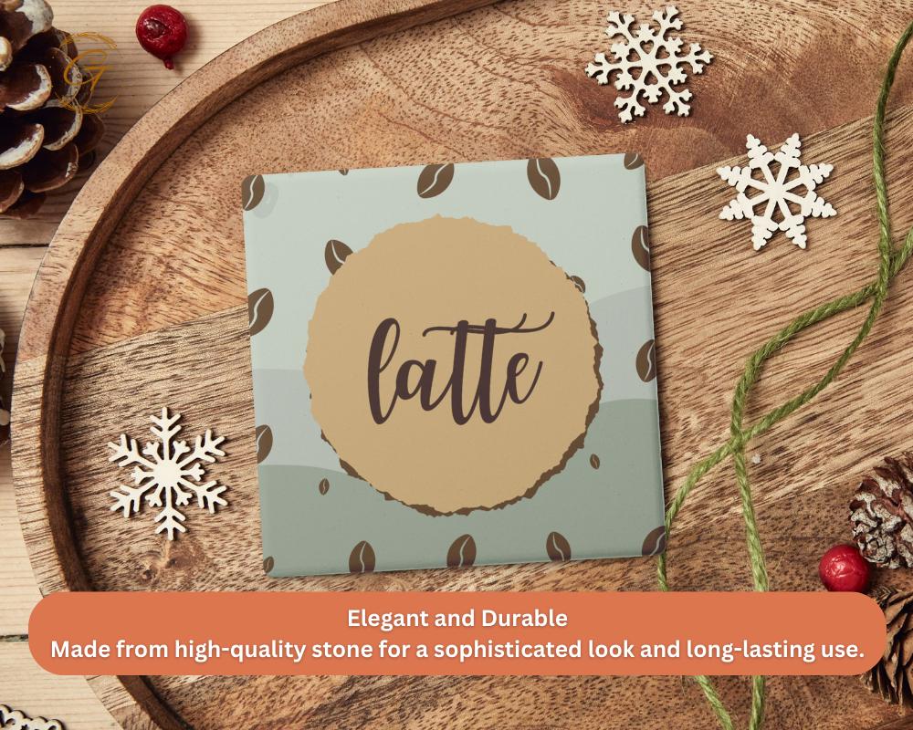Soapstone Coaster with Latte with Coffee Beans Design Cork Backing, Coffee Lover Gift Home Decor Drink Coaster Perfect for Kitchen or Office