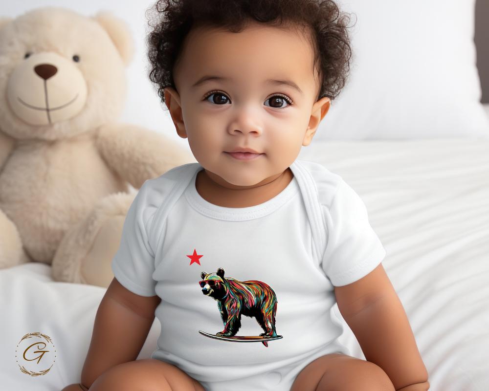 Colorful Bear Tee Surfing Design T-Shirt