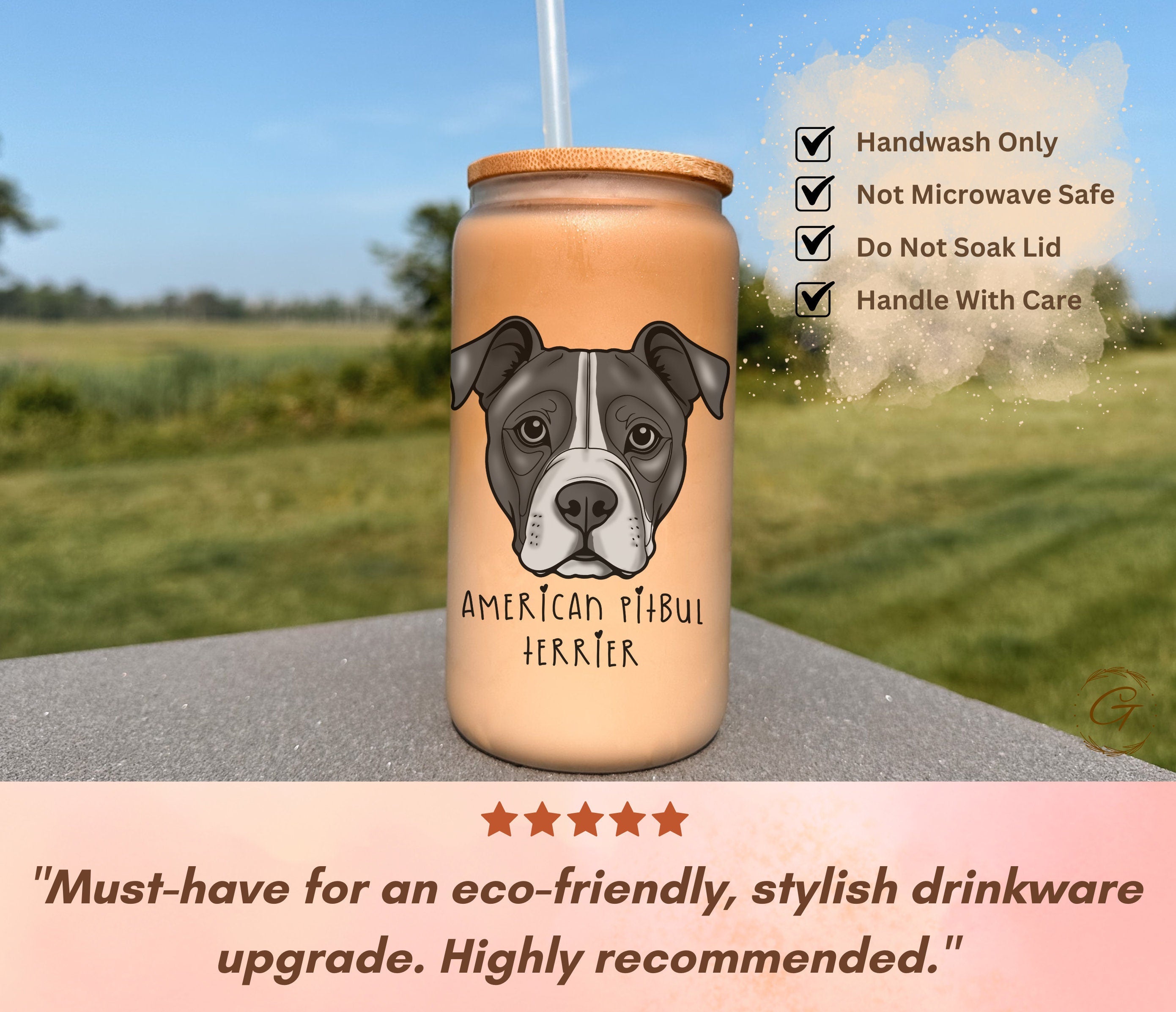Frosted Glass Tumbler with American Pitbull Terrier Design, Customizable Name Perfect for Pet Lovers and For Daily Use and Pet Owner Gifts
