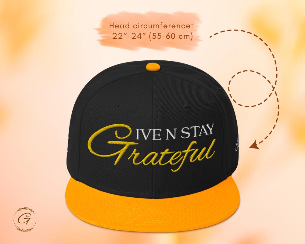 Give N Stay Grateful Snapback Hat, Embroidered Adjustable Cap