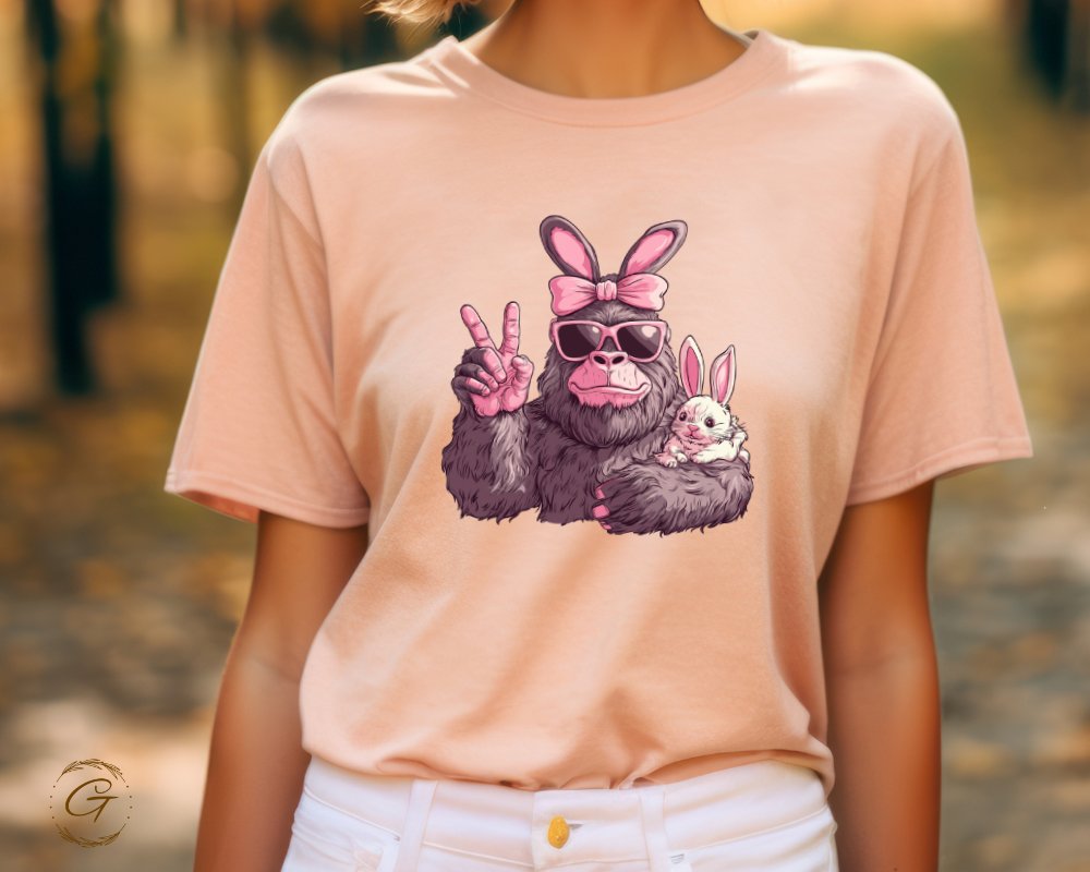 Cool Gorilla with Sunglasses Bunny Peace Sign T-Shirt