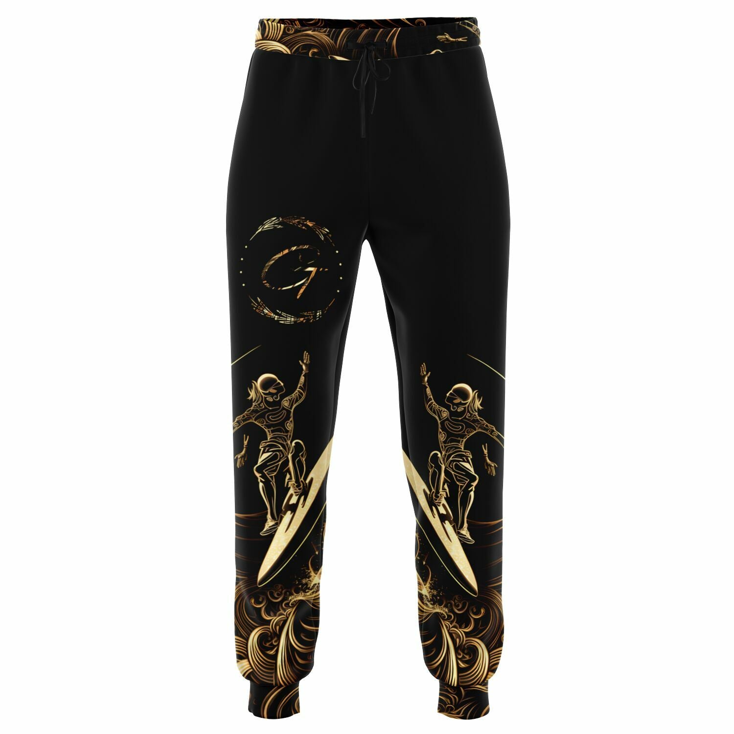 Gold Surfer Joggers – Black and Gold Wave Sweatpants