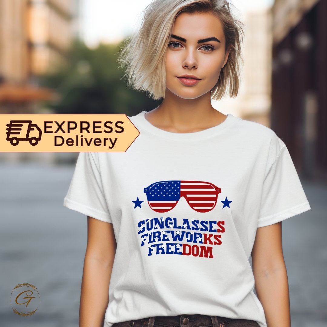 Sunglasses Fireworks Freedom T-Shirt - Patriotic Summer Tee