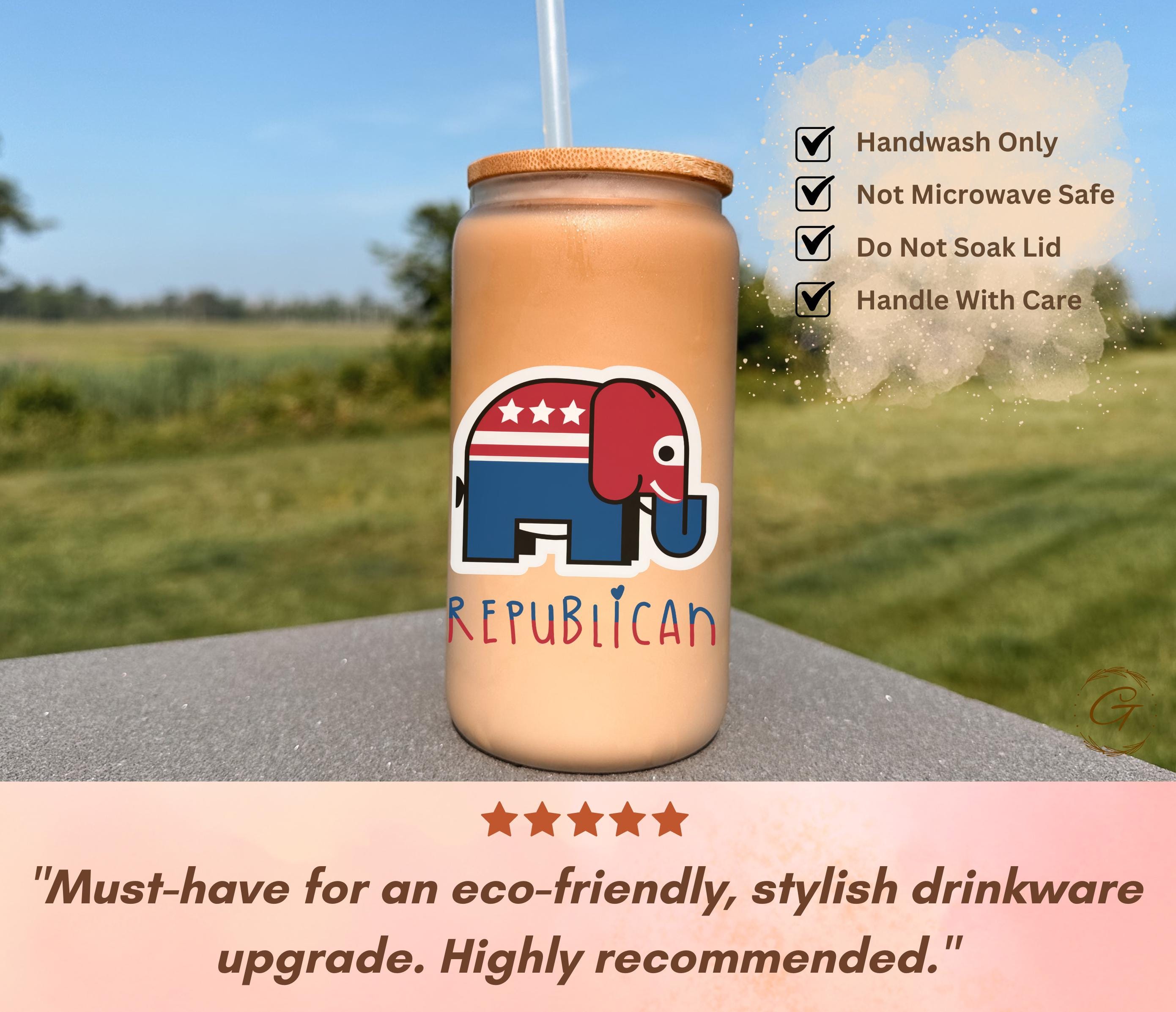 Cute Republican Elephant Frosted Glass Cup Political-Themed Iced Coffee Glass Can Politicians and Political Supporters Frosted Glass Tumbler