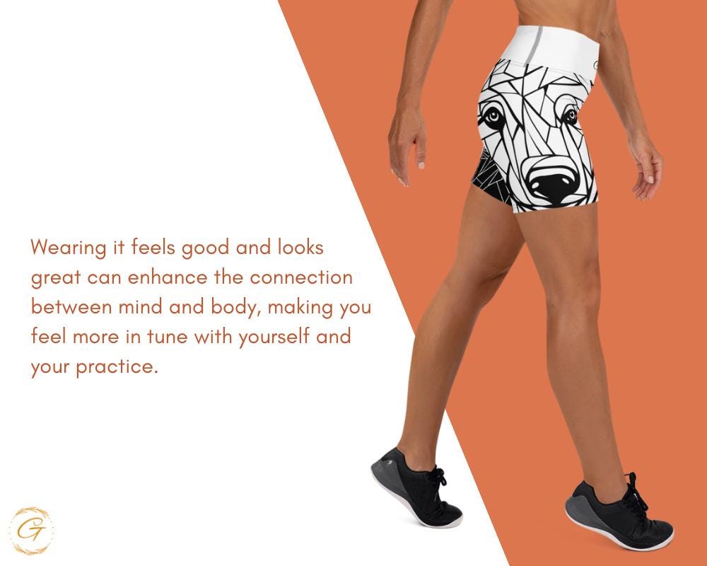 AOP High-Waisted Yoga Shorts with Geometric Bear Mosaic Design