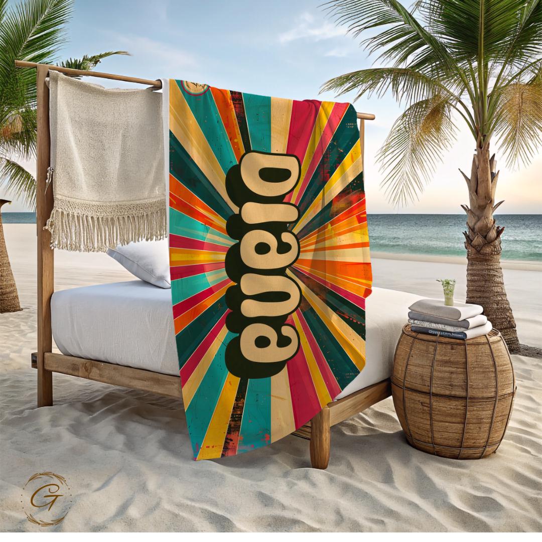 Vibrant Retro Groovy Design Beach Towel