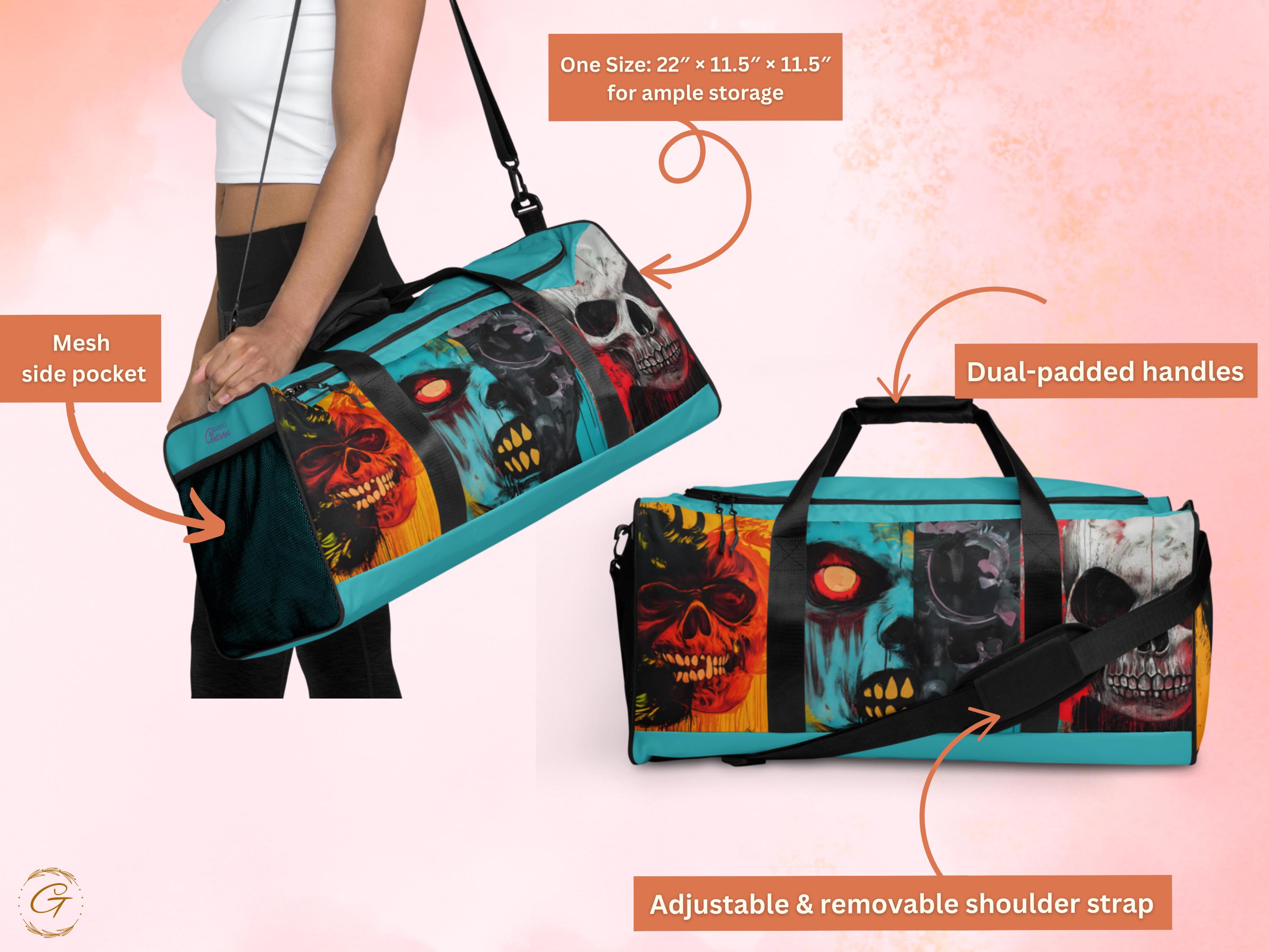 Skull AOP Duffel Bag :Unique Zombie Art Gym Bag