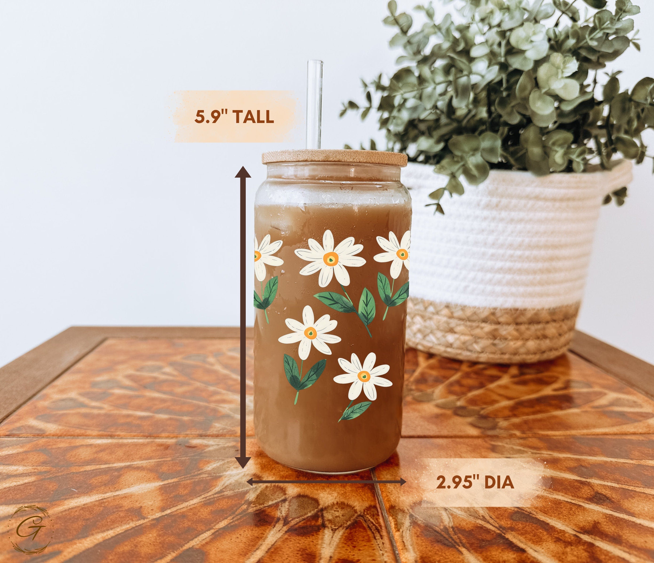 Daisy Flowers Iced Coffee Glass Can
