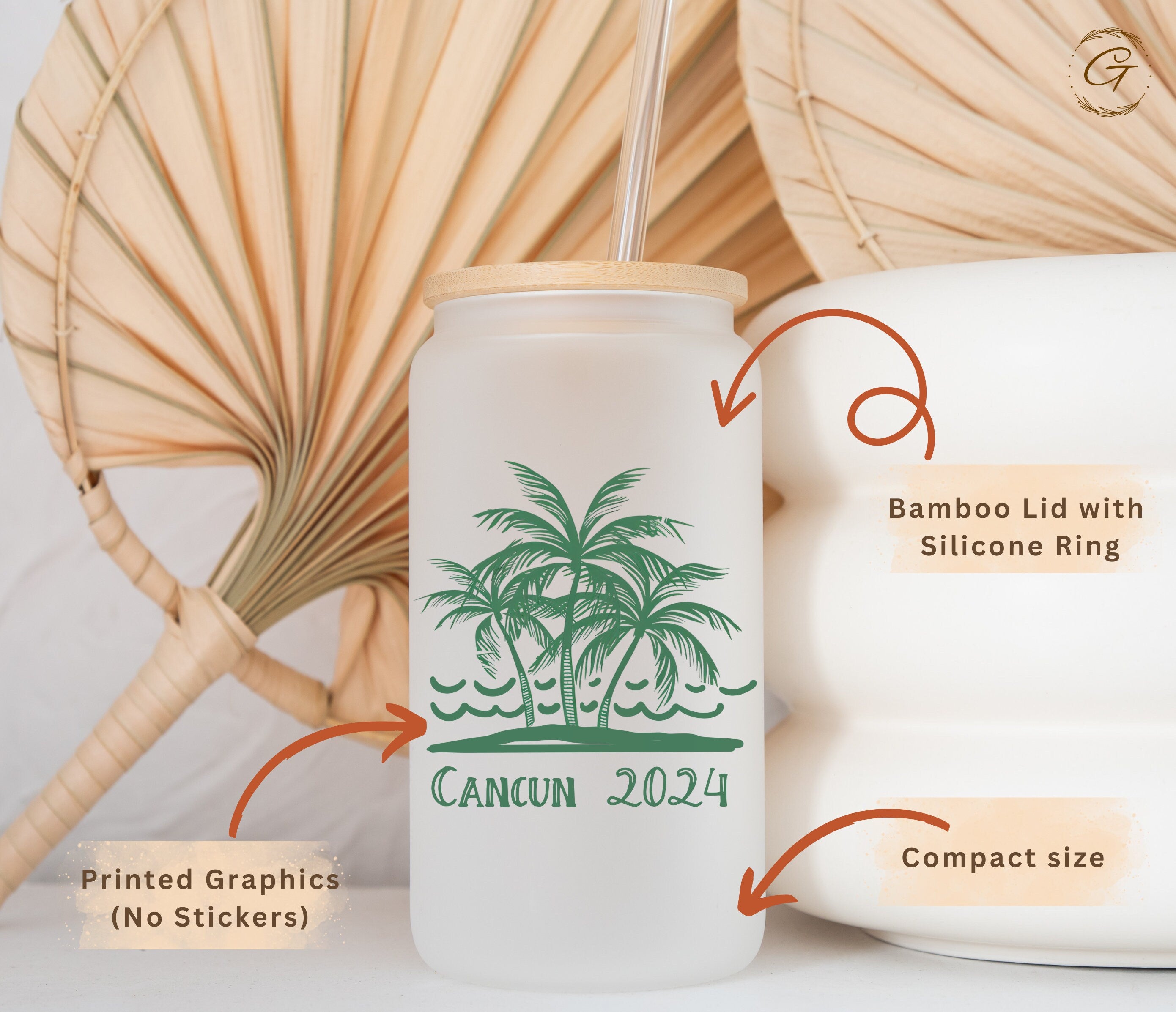 Palm Tree Cancun 2024 Personalized Frosted Glass Cup