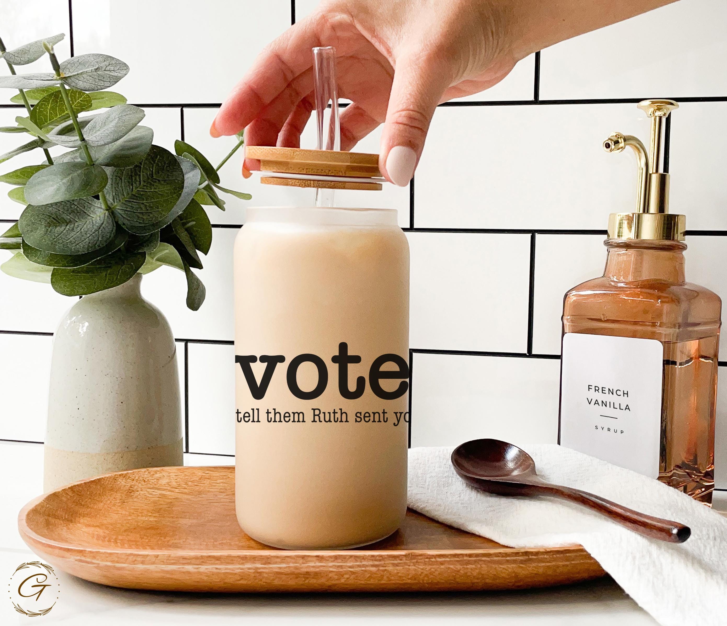Vote "Tell them Ruth Sent You" Frosted Glass Cup with Inspirational Quote, Libbey Cup with Vote with Ruth Sent You Perfect for Coffee Lovers