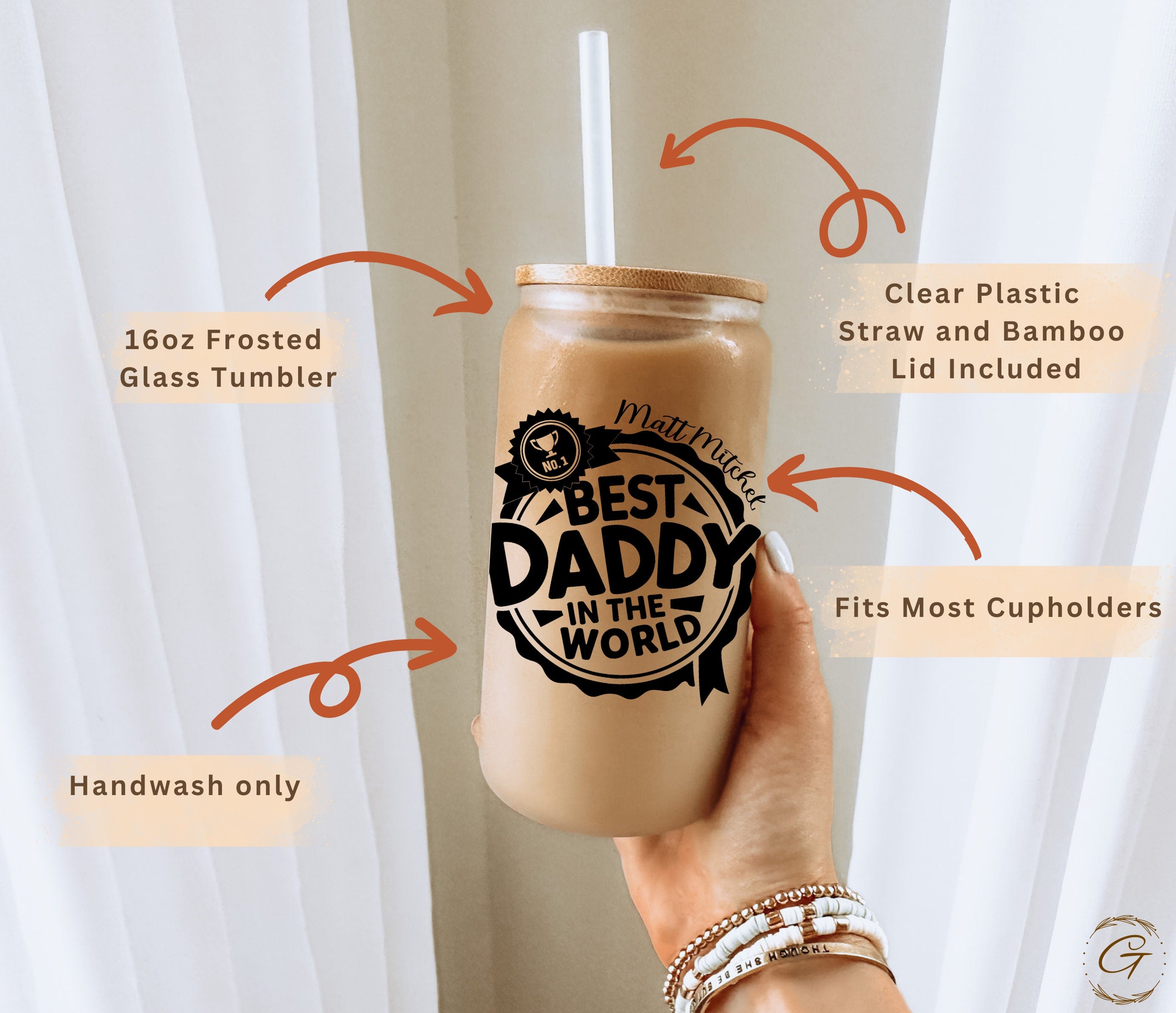 Custom Name Best Daddy in the World Frosted Glass Cup 16oz, Perfect Unique Father’s Day Gift, Ideal for Morning Coffee, Thoughtful Dad Gift
