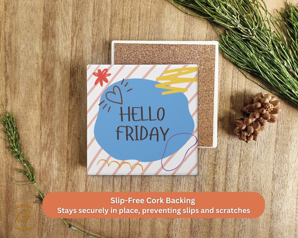 Soapstone Coaster with Hello Friday with Cork Backing
