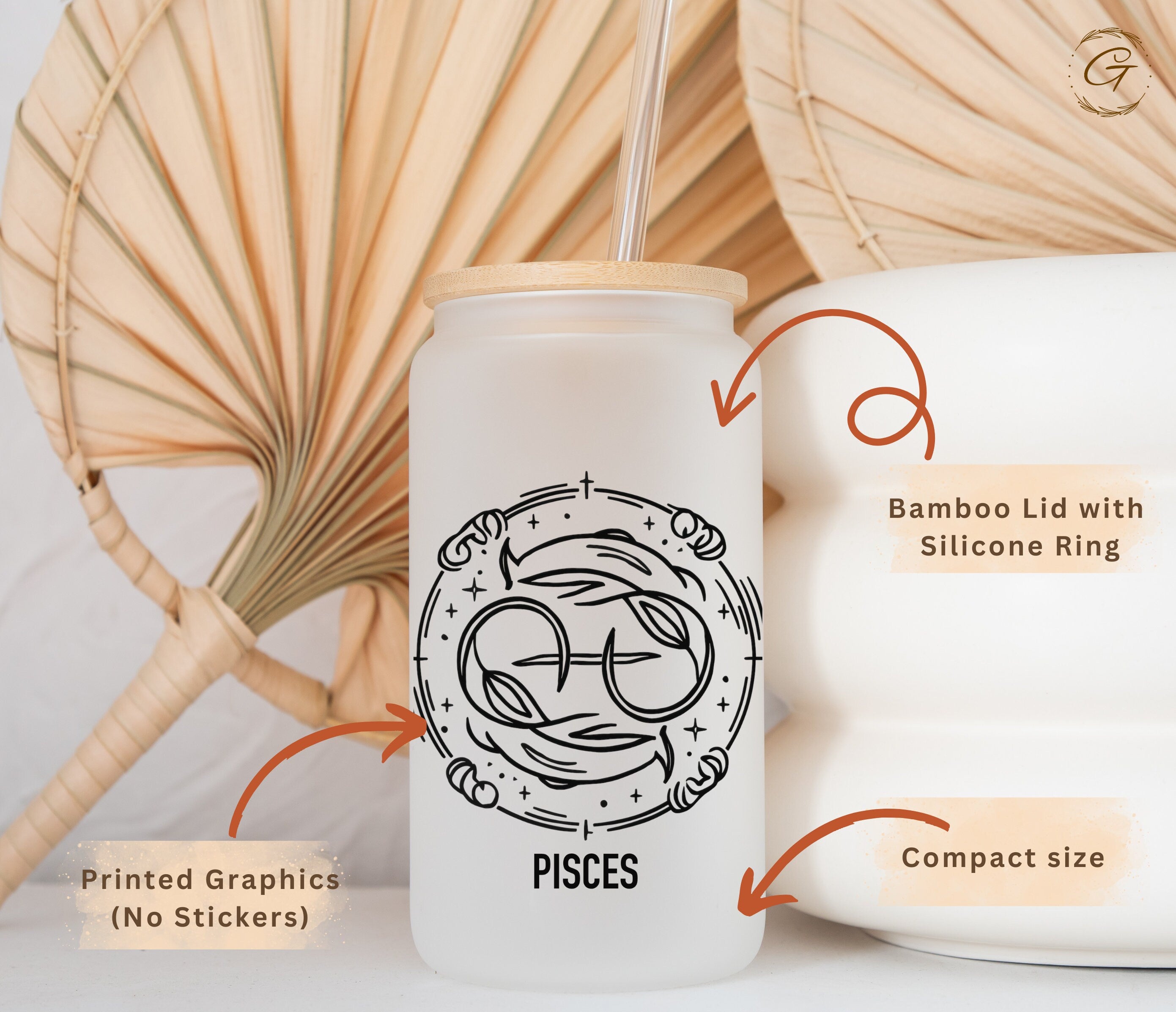 Pisces Zodiac Sign Frosted Glass Cup