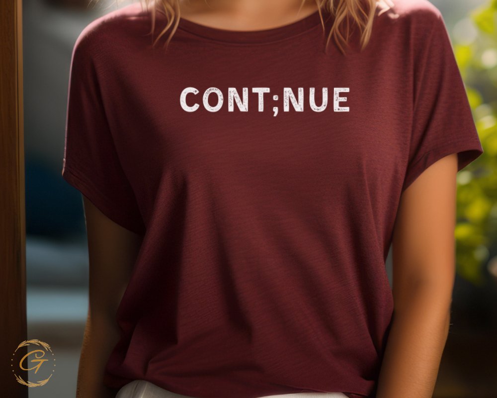 CONT;NUE Graphic Maroon Short Sleeve Tee product type