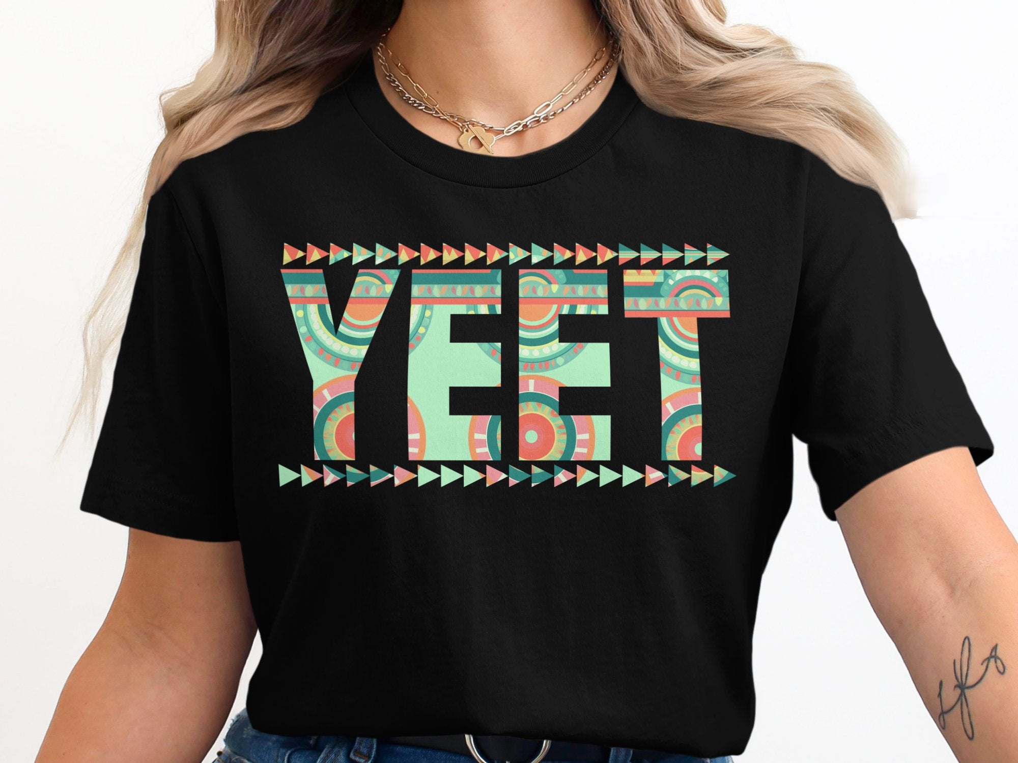 Colorful Pattern 'YEET' Design Graphic T-shirt product type