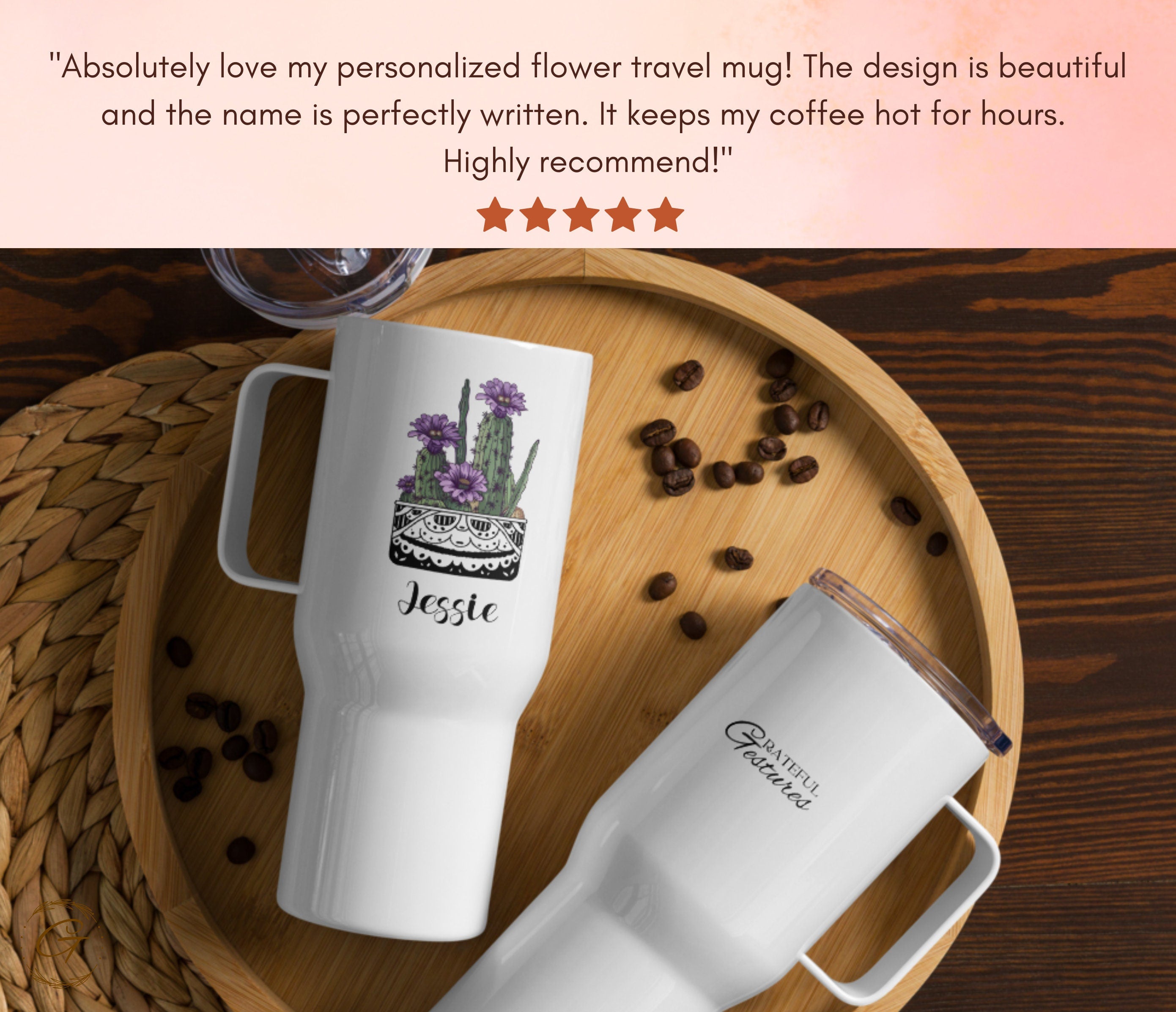 Personalized Cactus Travel Mug 25oz | Cactus Plant Coffee Mug | Customized Name | Mug Cactus Lover | Gift for Her | Ideal Cute Cactus Gift
