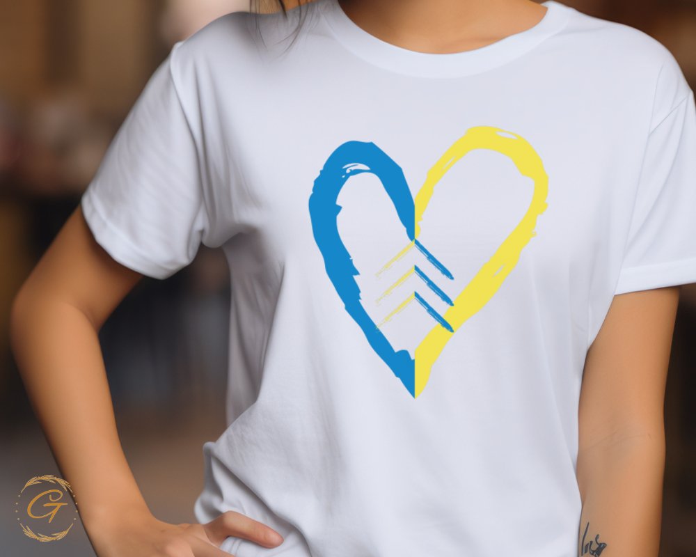 Heart Design Blue and Yellow Graphic T-Shirt product