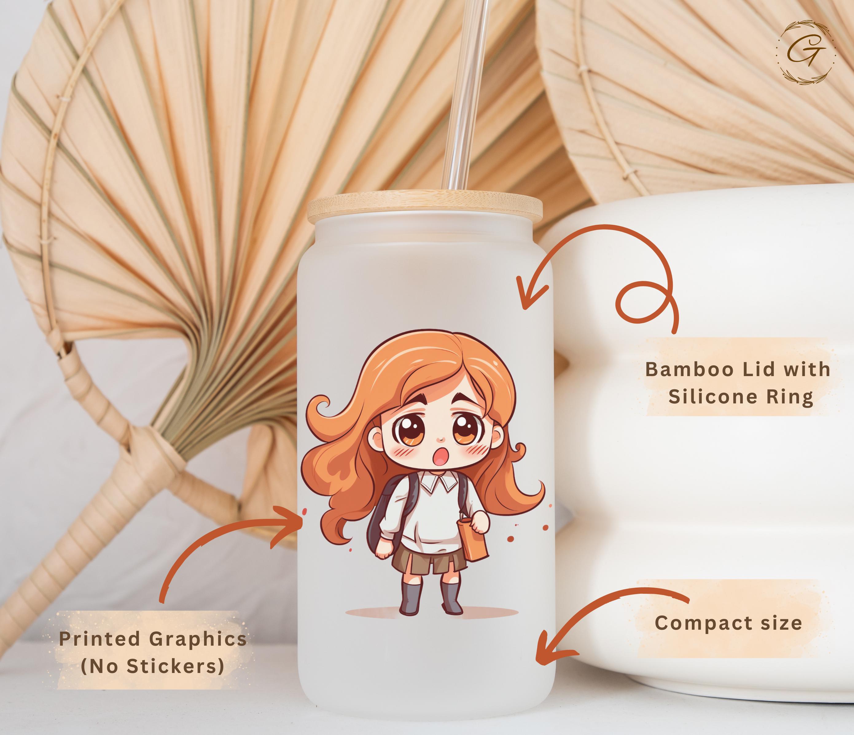 Chibi Art Girl "Where did Summer go?" Design Frosted Glass Cup