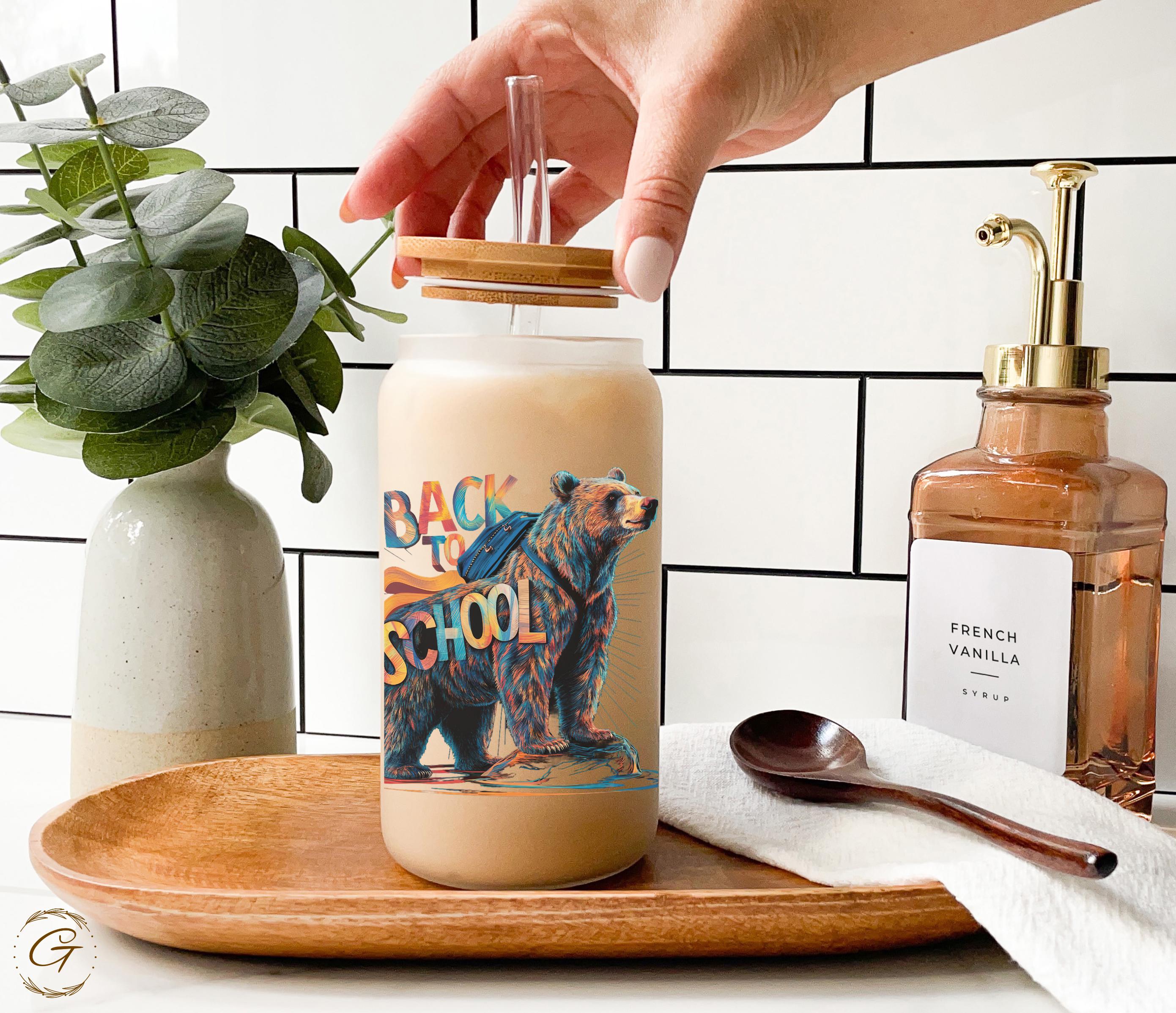 Back to School with Bear Design Frosted Glass Cup