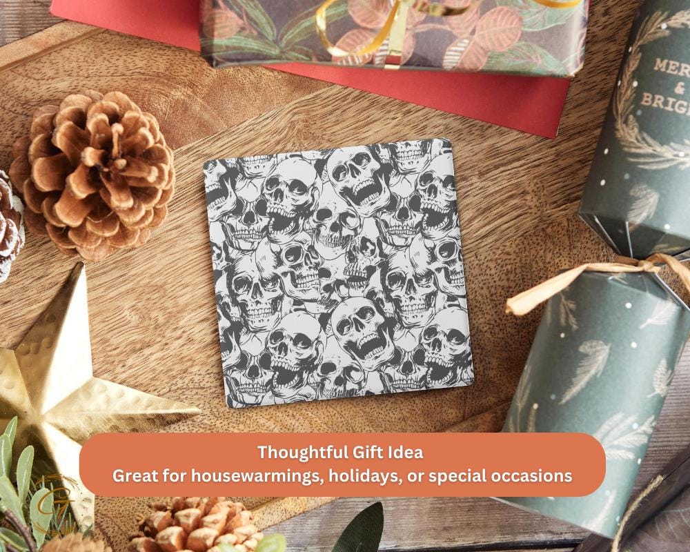 Skull Pattern Square Soapstone Coasters with Cork Backing