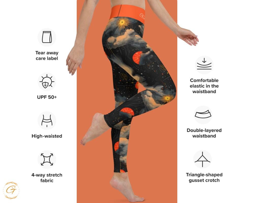 Quantum Clouds AOP Yoga Leggings and Shorts, Unique Women’s Activewear, Comfortable High-Stretch Perfect for Yoga Fitness and Everyday Style