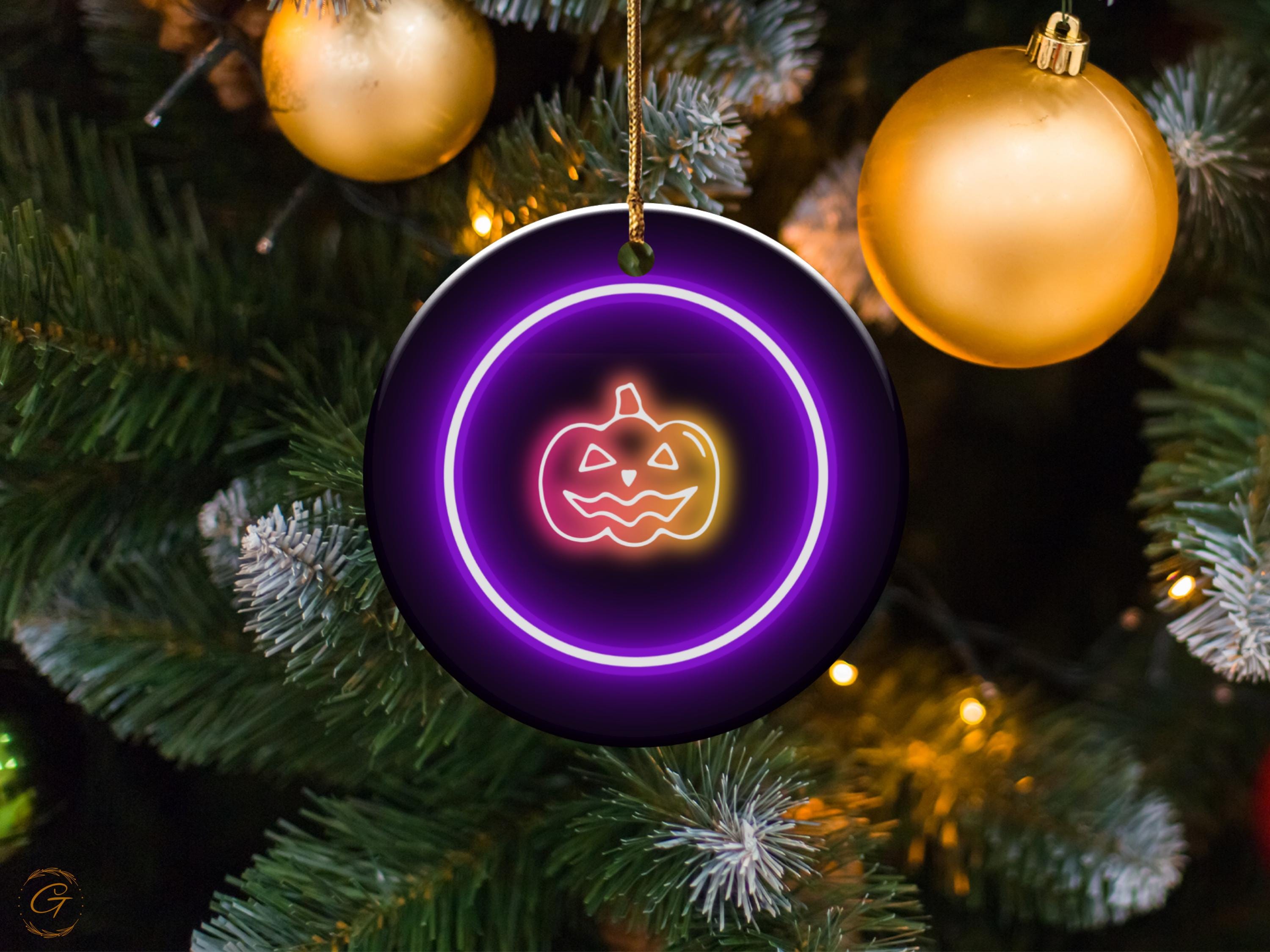 Neon Jack O Lantern Ornament, Halloween Pumpkin Decoration, Spooky Halloween Decor Art Gift, Halloween Party Ornament, Glowing Halloween Art