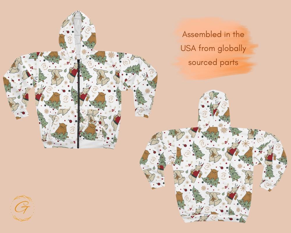 Anti Christmas White Design Unisex Zip Hoodie All-Over Print Holiday Sweatshirt