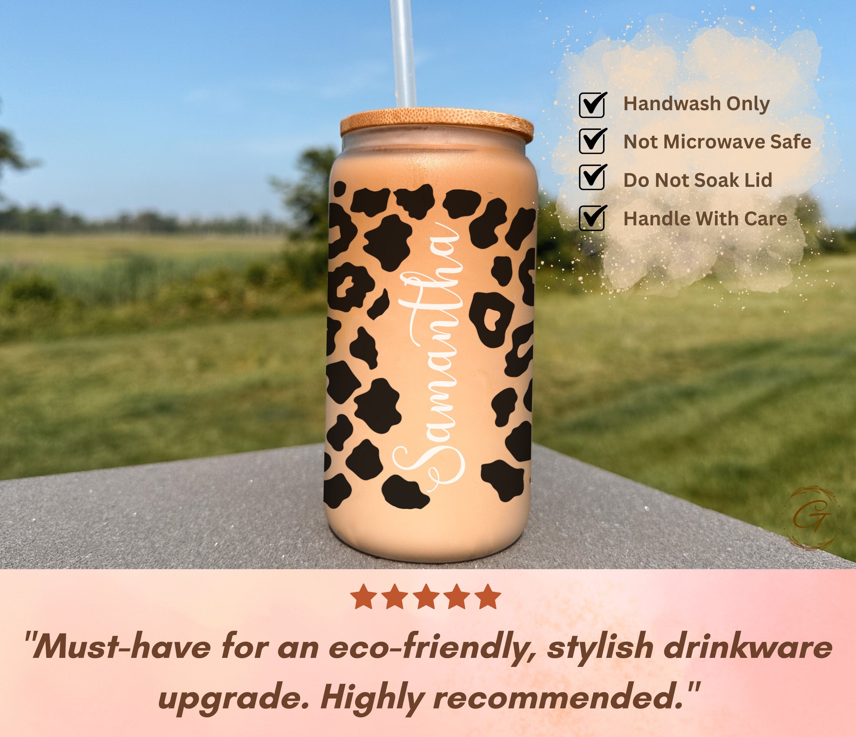 Custom Name Leopard Print Frosted Glass Tumbler