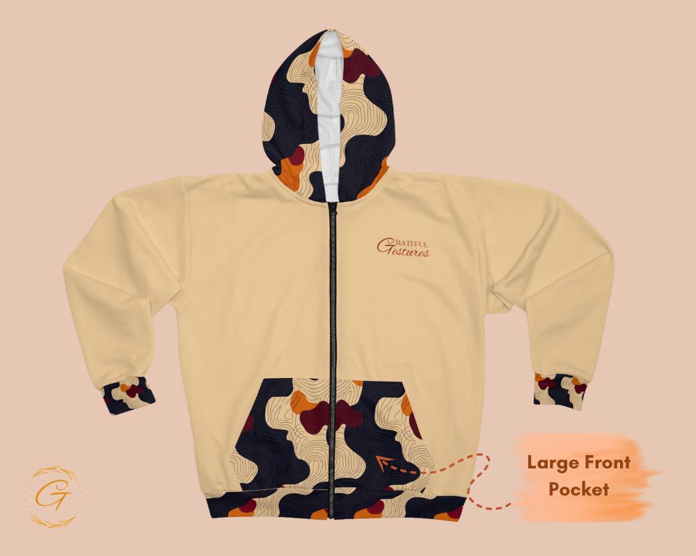 Wave Lines Design Unisex Zip Hoodie All-Over Print