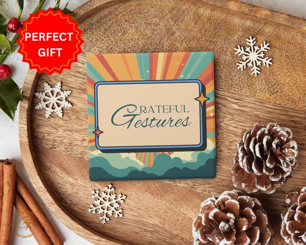 Soapstone Coaster with Grateful Gestures Retro Design Cork Backing Vintage Inspired Thoughtful Gift Unique Home Decor, Perfect for Any Space