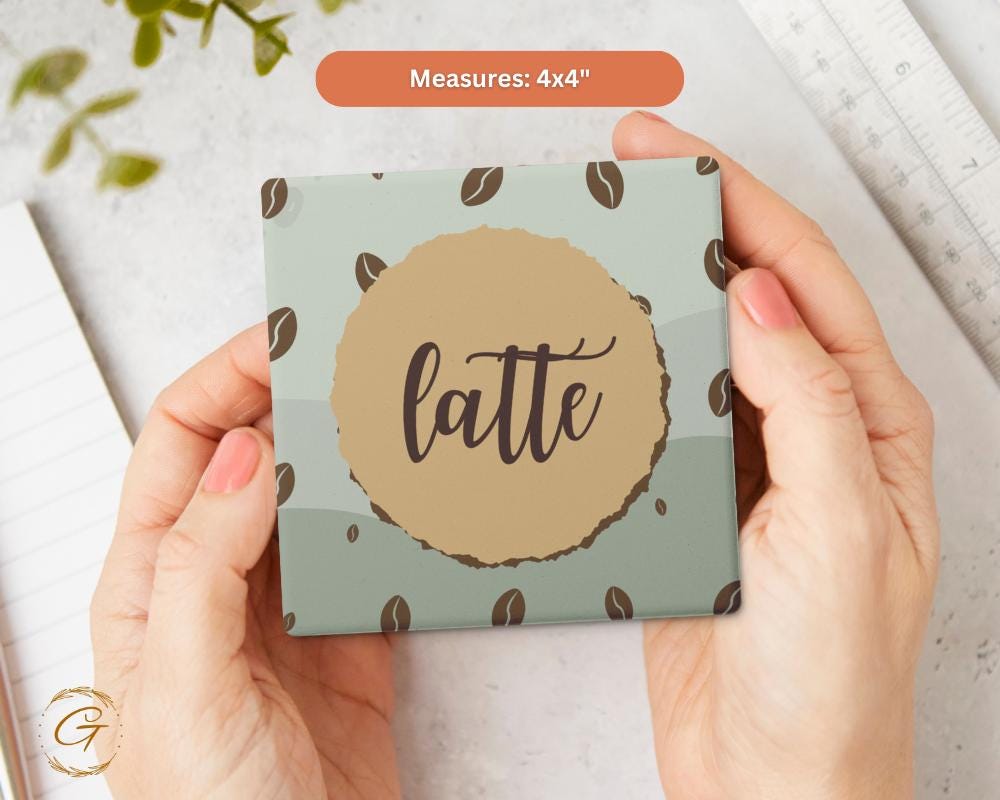 Soapstone Coaster with Latte with Coffee Beans Design Cork Backing, Coffee Lover Gift Home Decor Drink Coaster Perfect for Kitchen or Office