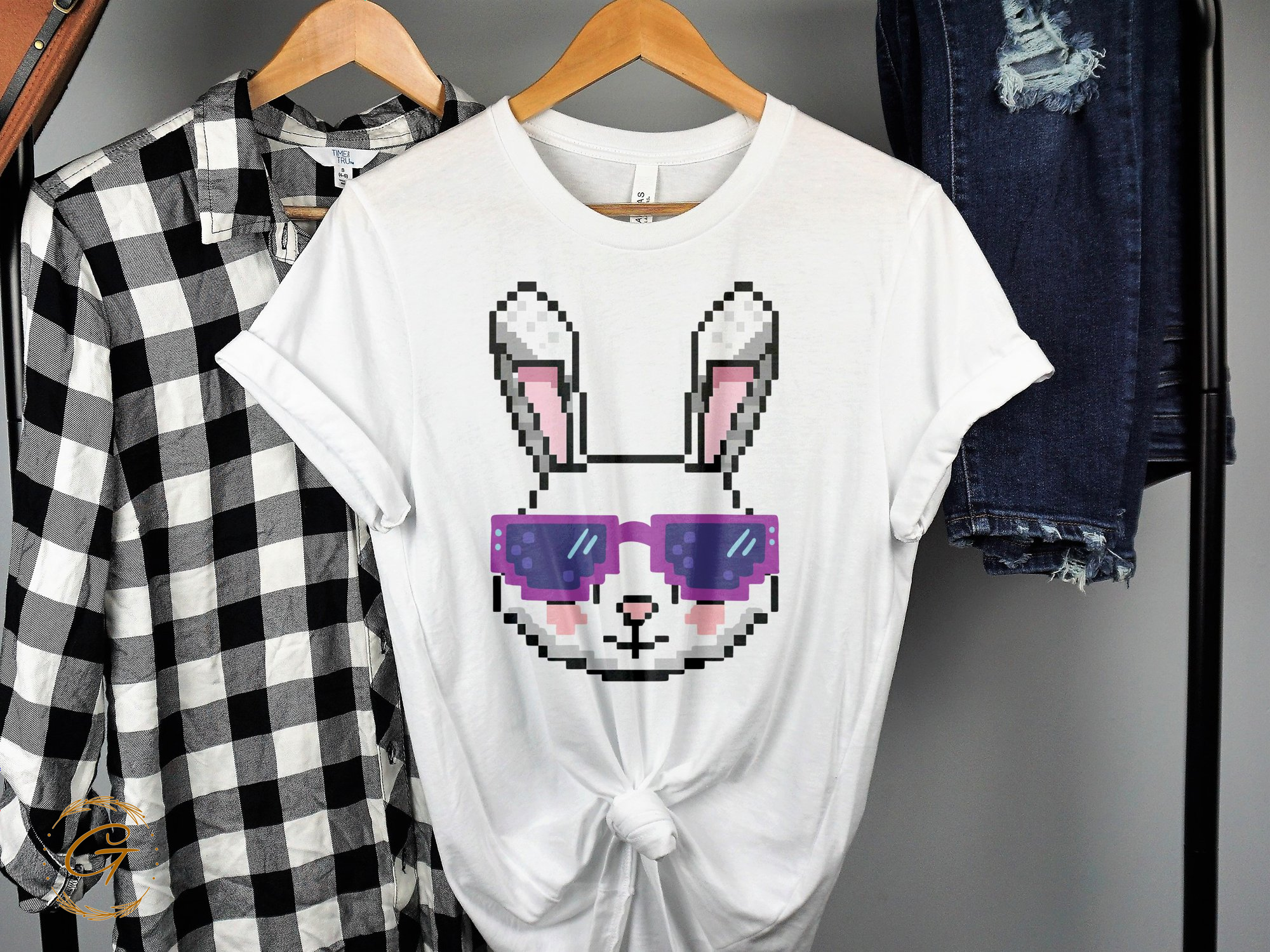 Retro Pixel Art Bunny with Sunglasses T-shirt product type