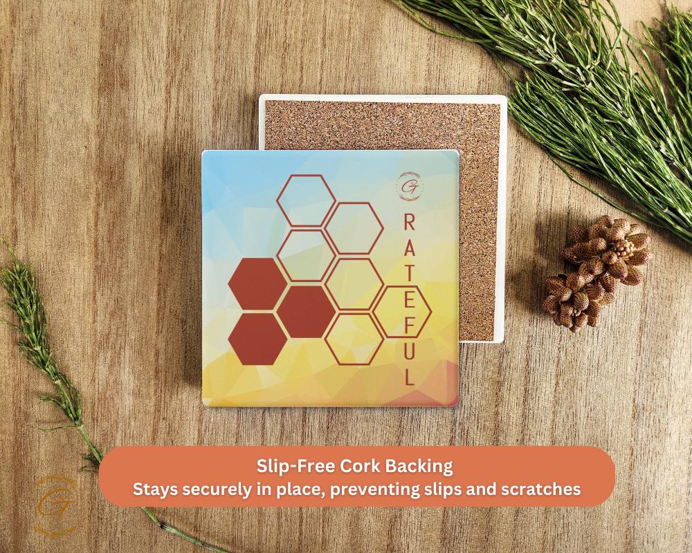 Soapstone Coaster Polygon Gvert Design with Cork Backing
